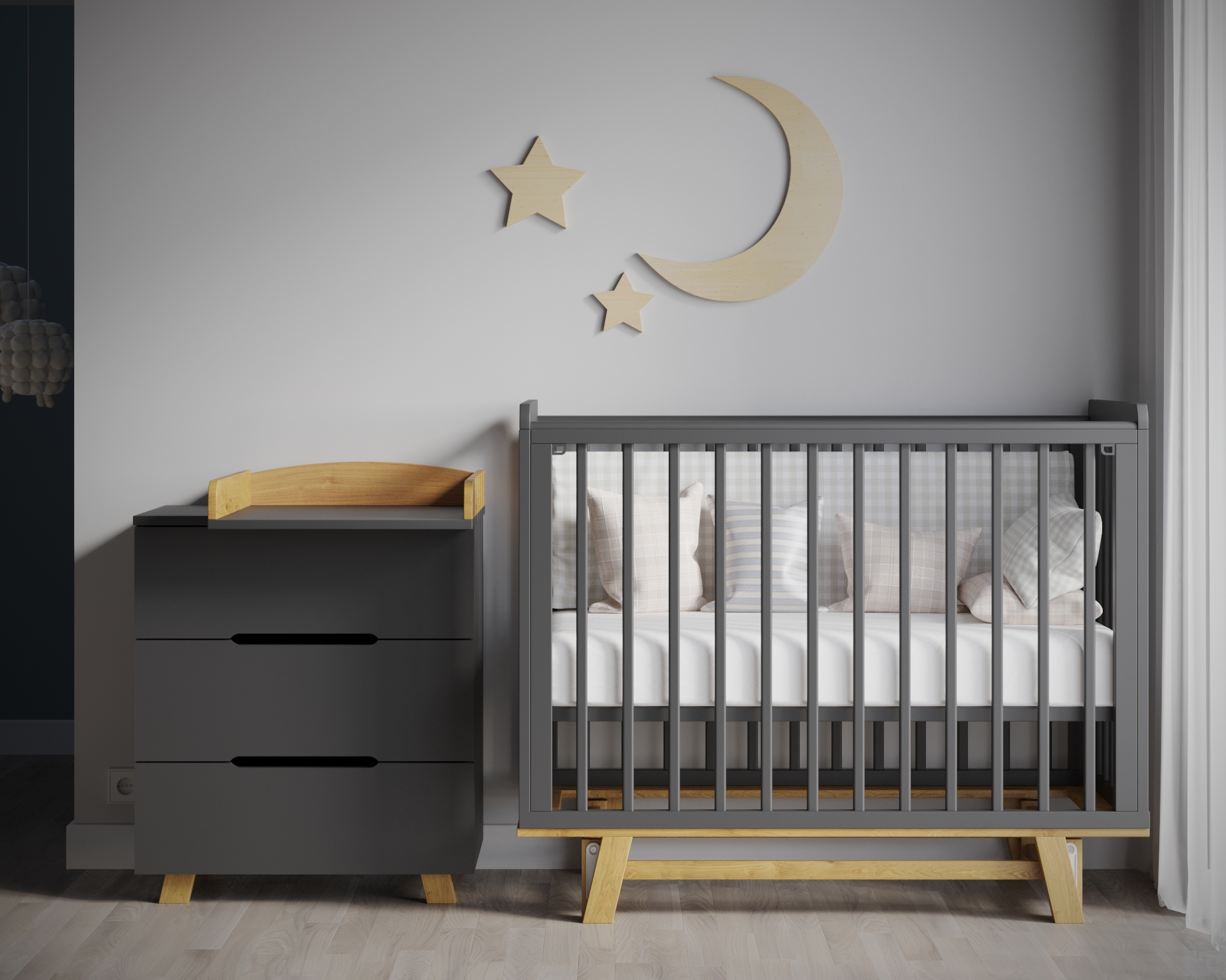 Изображение товара Кровать для новорожденных Incanto Anniken с маятником 65x100x65 см Массив дерева цвет графит, бук