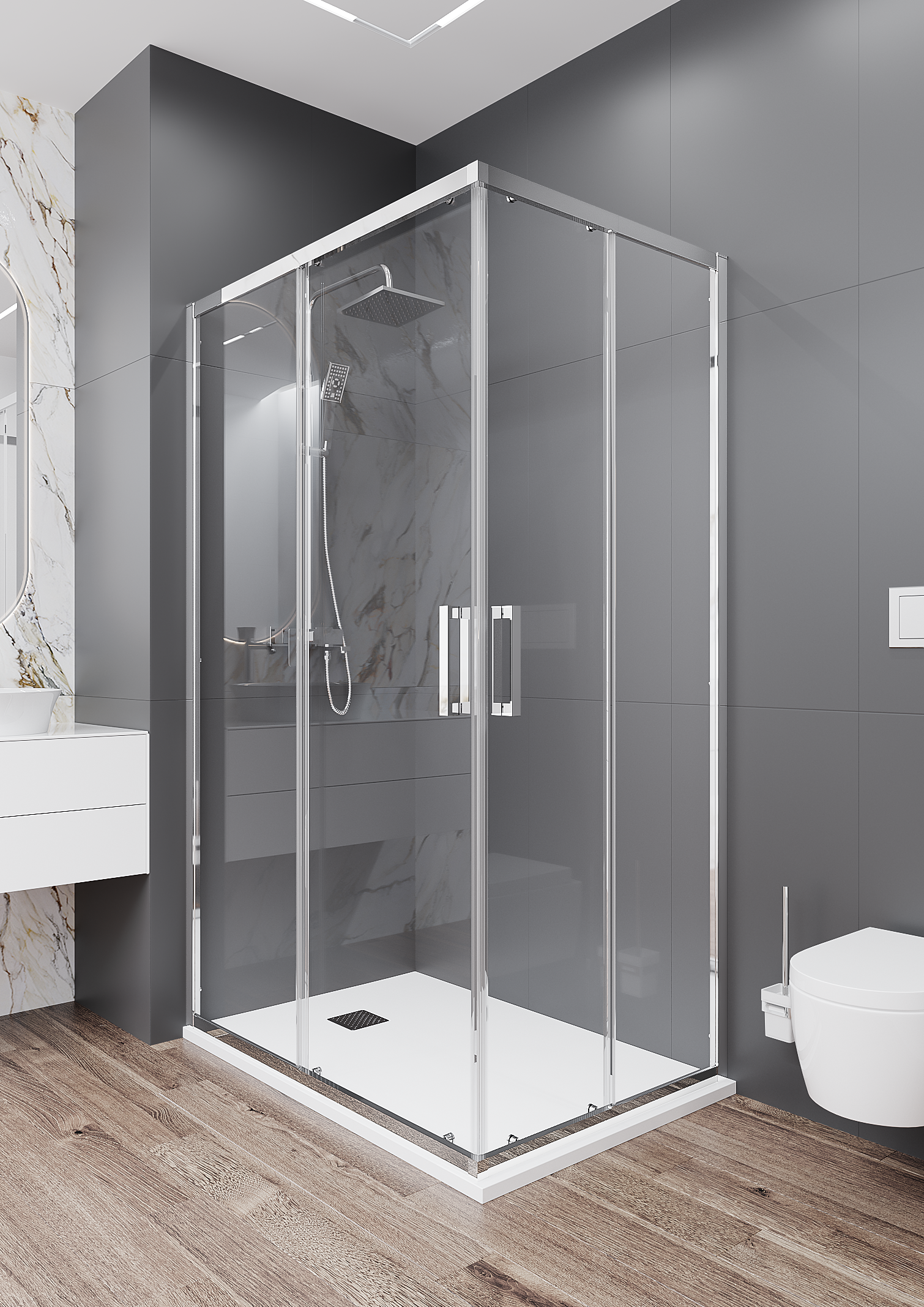 Изображение товара Душевой уголок Март Квадро 80x120 см, раздвижной, прозрачное стекло, хром.профиль