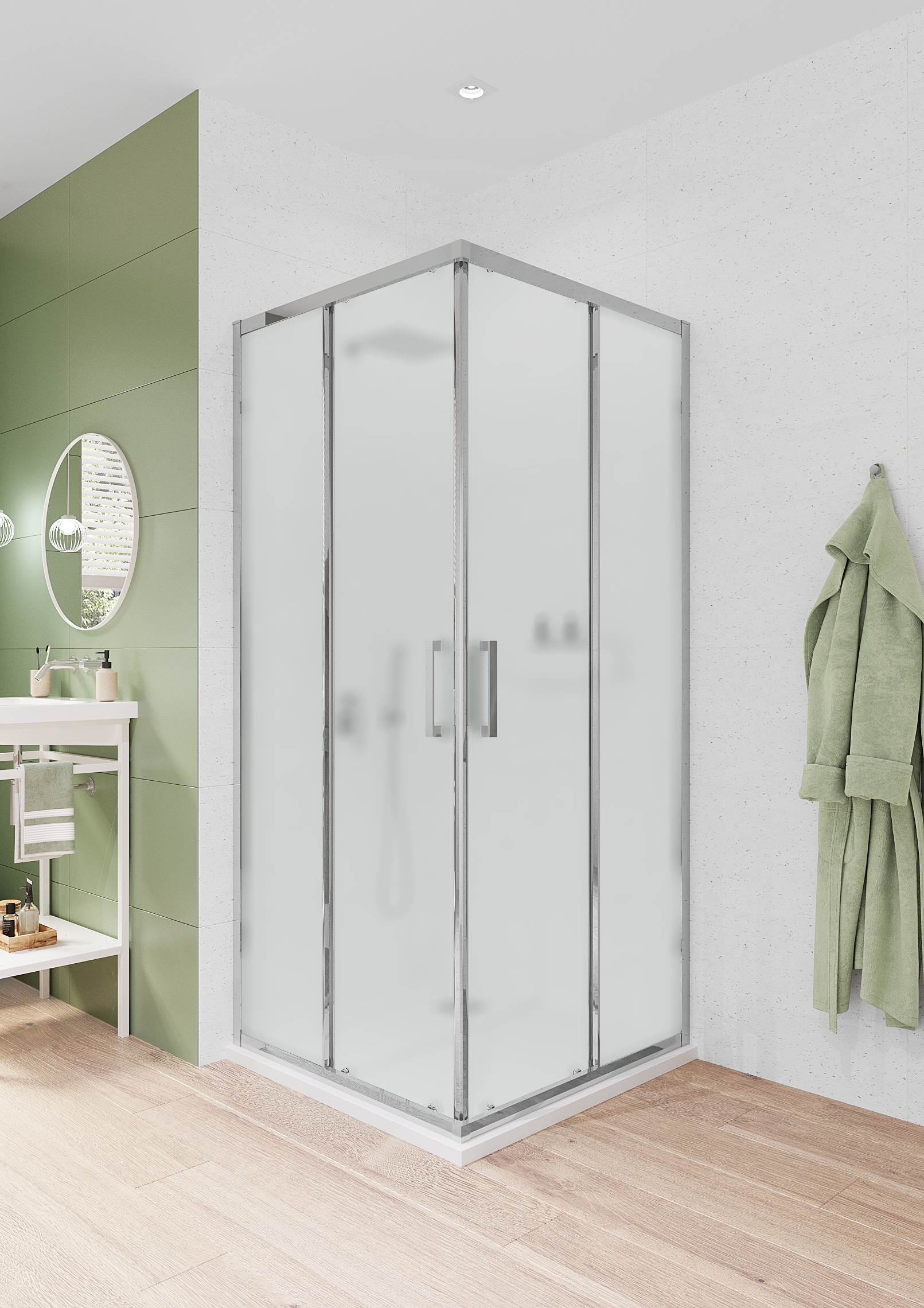 Изображение товара Душевой уголок Квадро Март 100x100 см матовое стекло раздвижной профиль хром