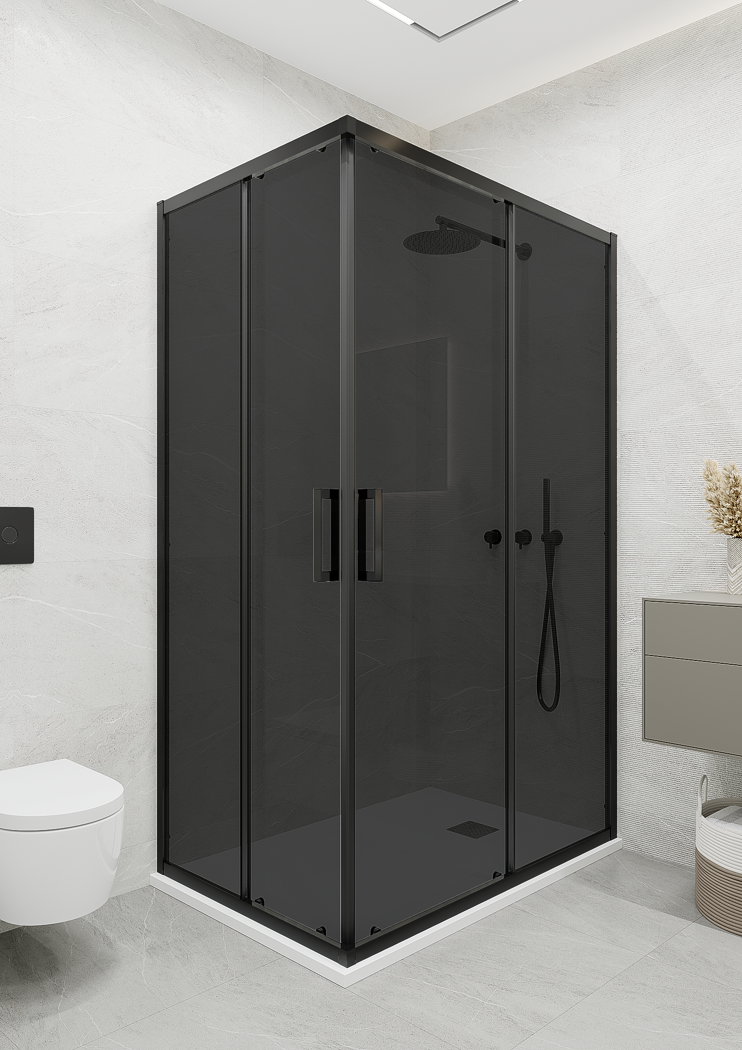 Душевой уголок Март Квадро Black прямоугольный 120x80 см черный профиль тонированное стекло раздвижной