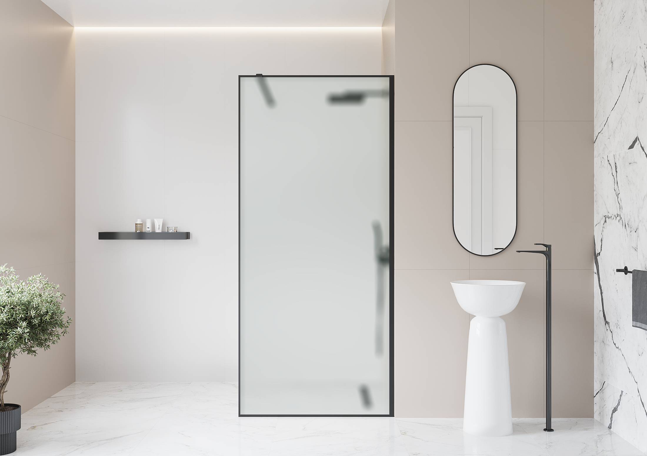 Изображение товара Душевая перегородка Walk In Март 90x195см профиль черный стекло матовое 6мм