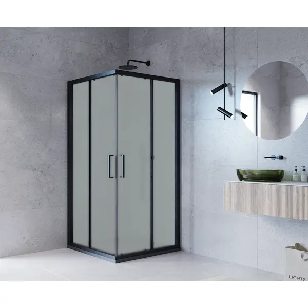 Душевой уголок Март Квадро Black квадратный 100x100 см черный профиль матовое стекло раздвижной