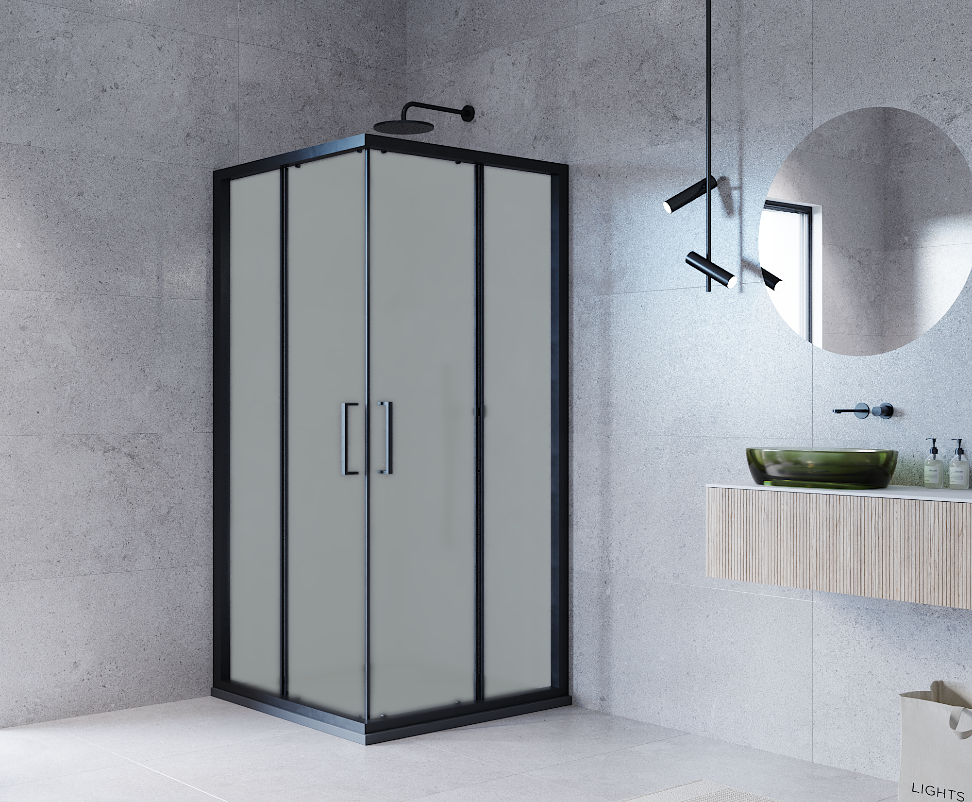 Изображение товара Душевой уголок Март Квадро Black квадратный 100x100 см с раздвижными дверями