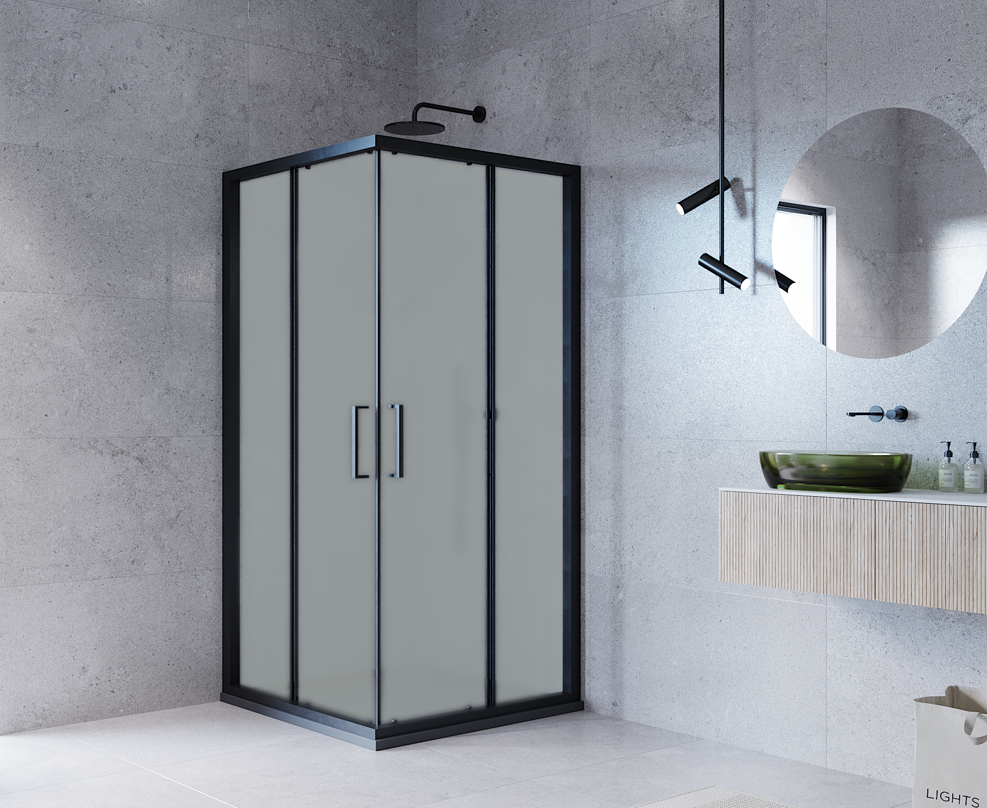 Изображение товара Душевой уголок Март Квадро Black 90x90 см раздвижной квадратный с матовым стеклом