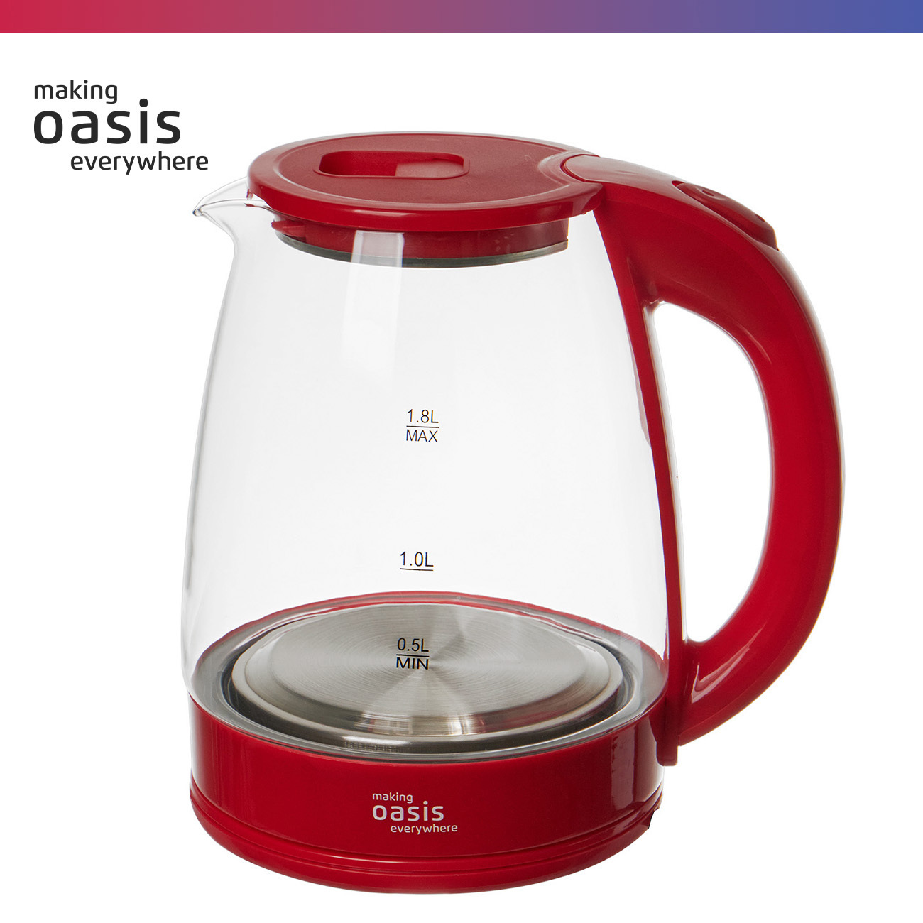 Изображение товара Электрический чайник 1.8 л стекло красный MAKING OASIS EVERYWHERE K-8GR