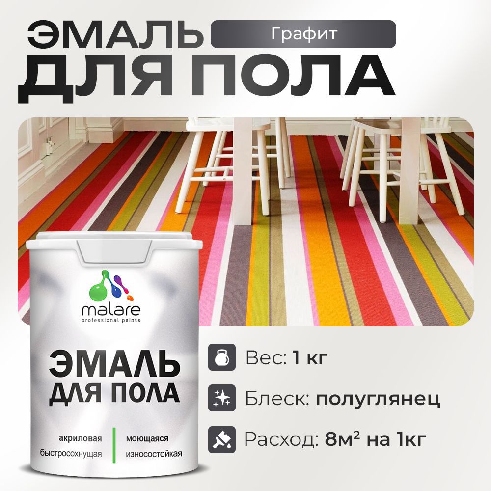 Изображение товара Эмаль для пола Malare Prof_эмпол_82 Professional износостойкая быстросохнущая полуглянцевая цвет графитовый 1 кг