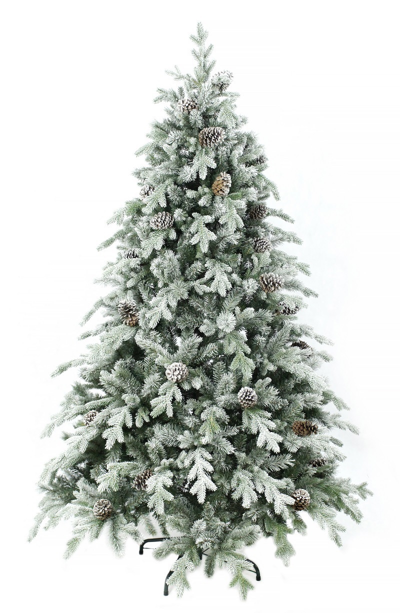 Изображение товара Искусственная новогодняя ель Crystal Queen 240 см заснеженная с шишками и разборной конструкцией