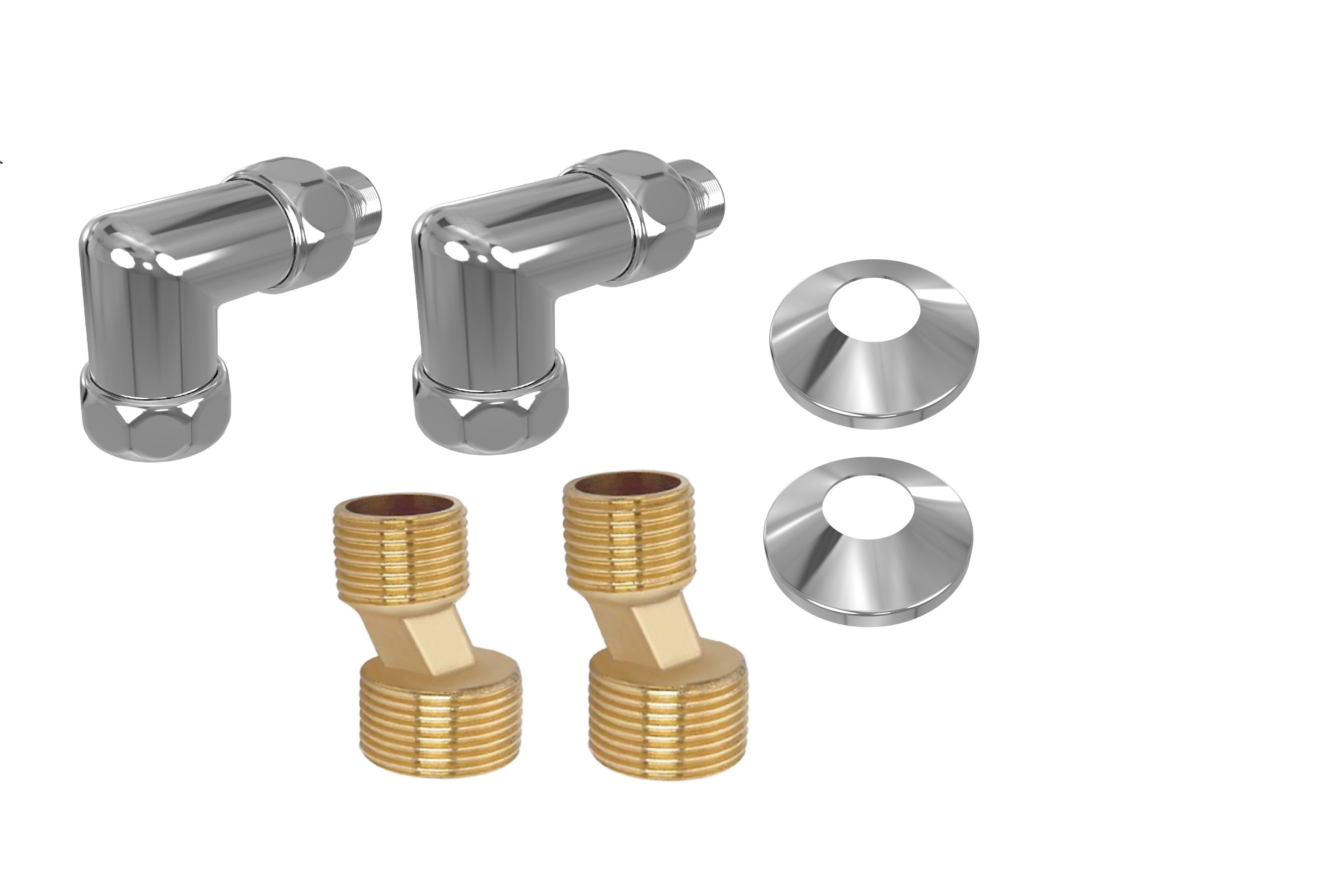 Изображение товара Комплект фитингов Aquatek AQ 3020CH уголок с сгоном и эксцентриком 1/2" нержавеющая сталь хром