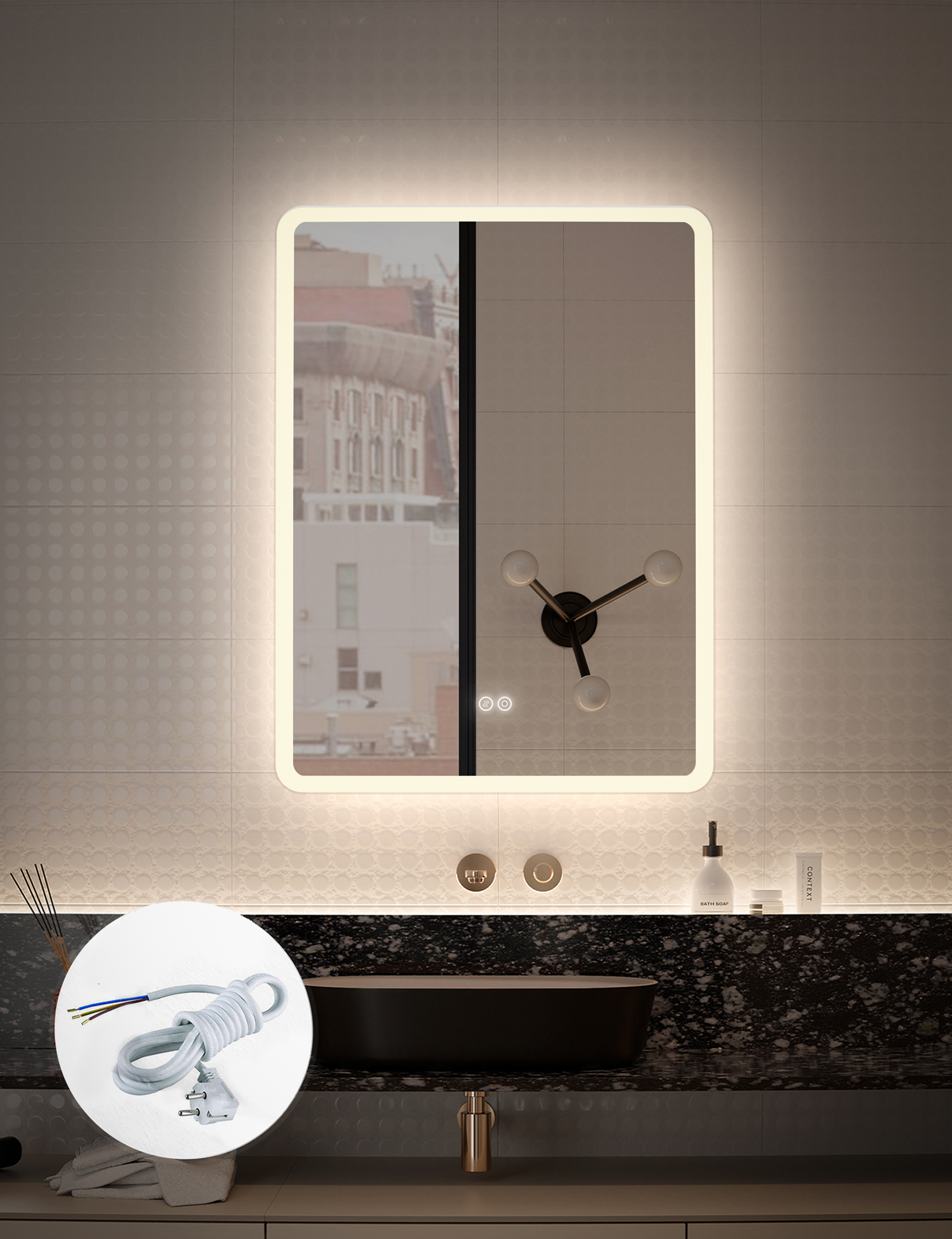 Изображение товара Зеркало в ванную Alfa mirrors Di-68AVd с подсветкой 60x80 см сенсорное управление