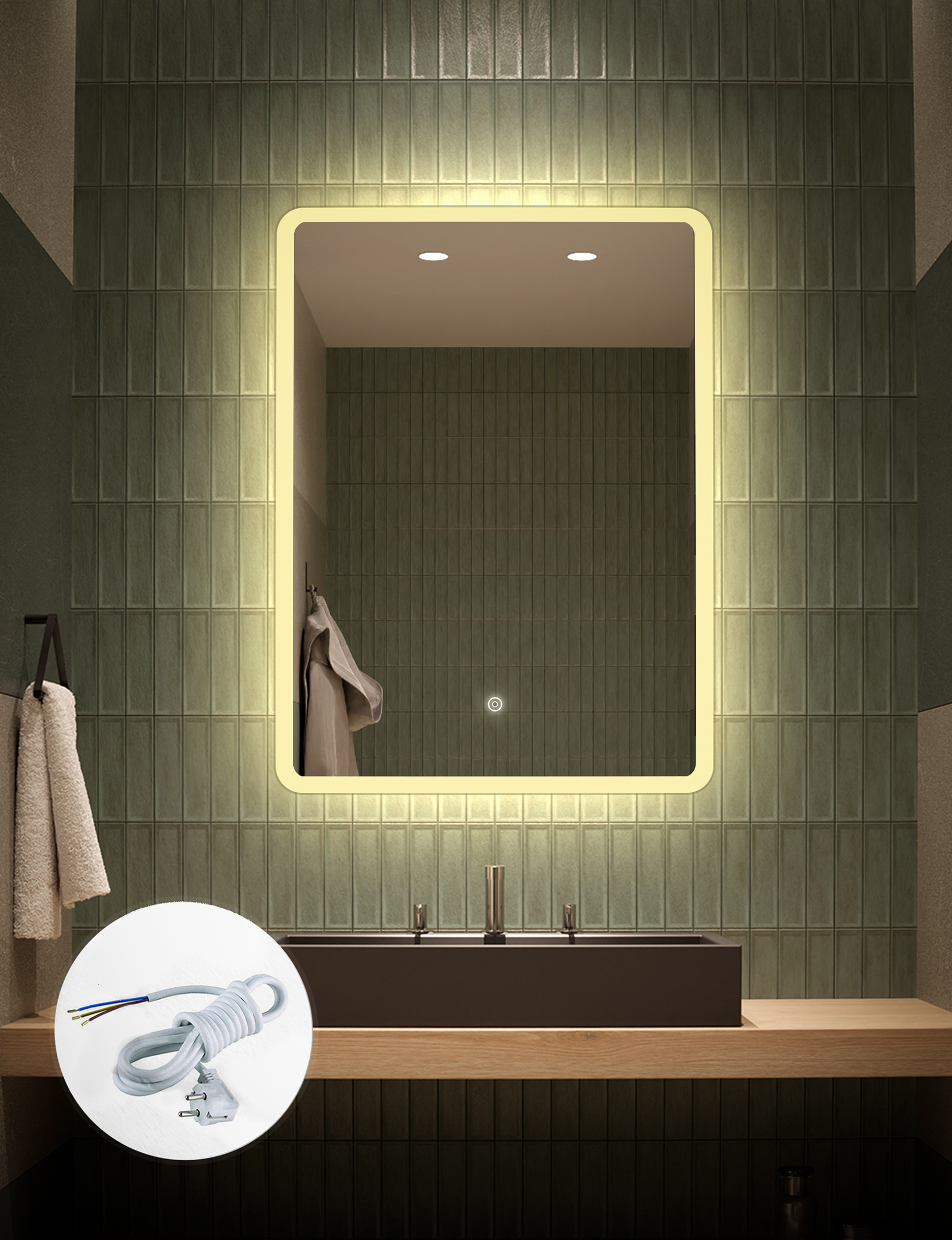 Изображение товара Зеркало для ванной Alfa mirrors Сенсорное управление Di-68Vt 60x80см с подсветкой