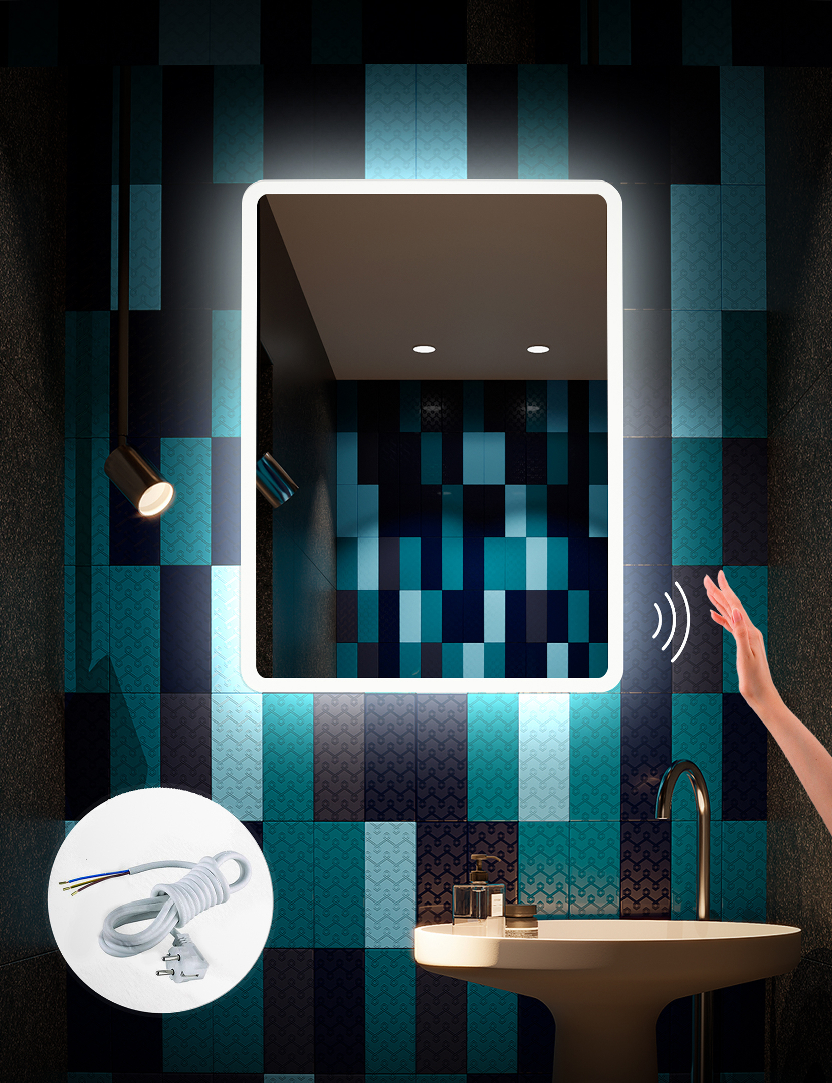 Изображение товара Зеркало для ванной Alfa mirrors Di-68AVzVh с подсветкой 60x80 см