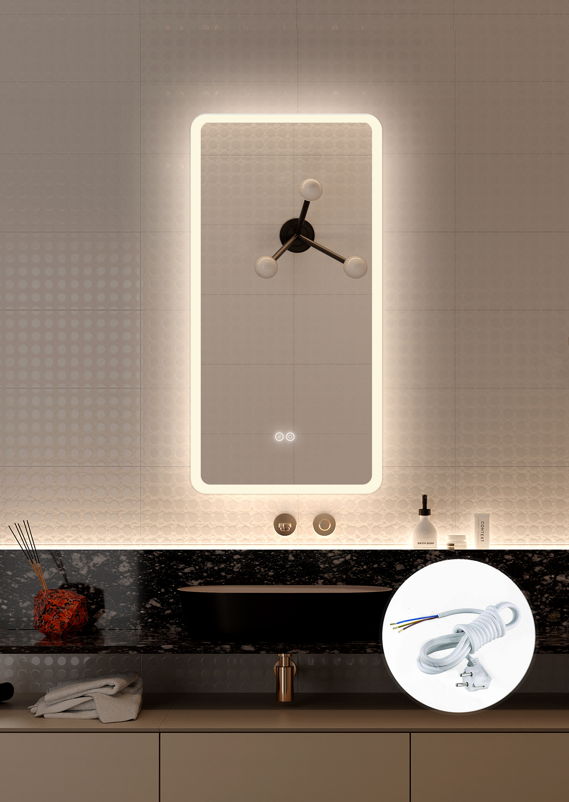 Изображение товара Зеркало в ванную Alfa mirrors Di-49AVd с LED подсветкой 40x90 см