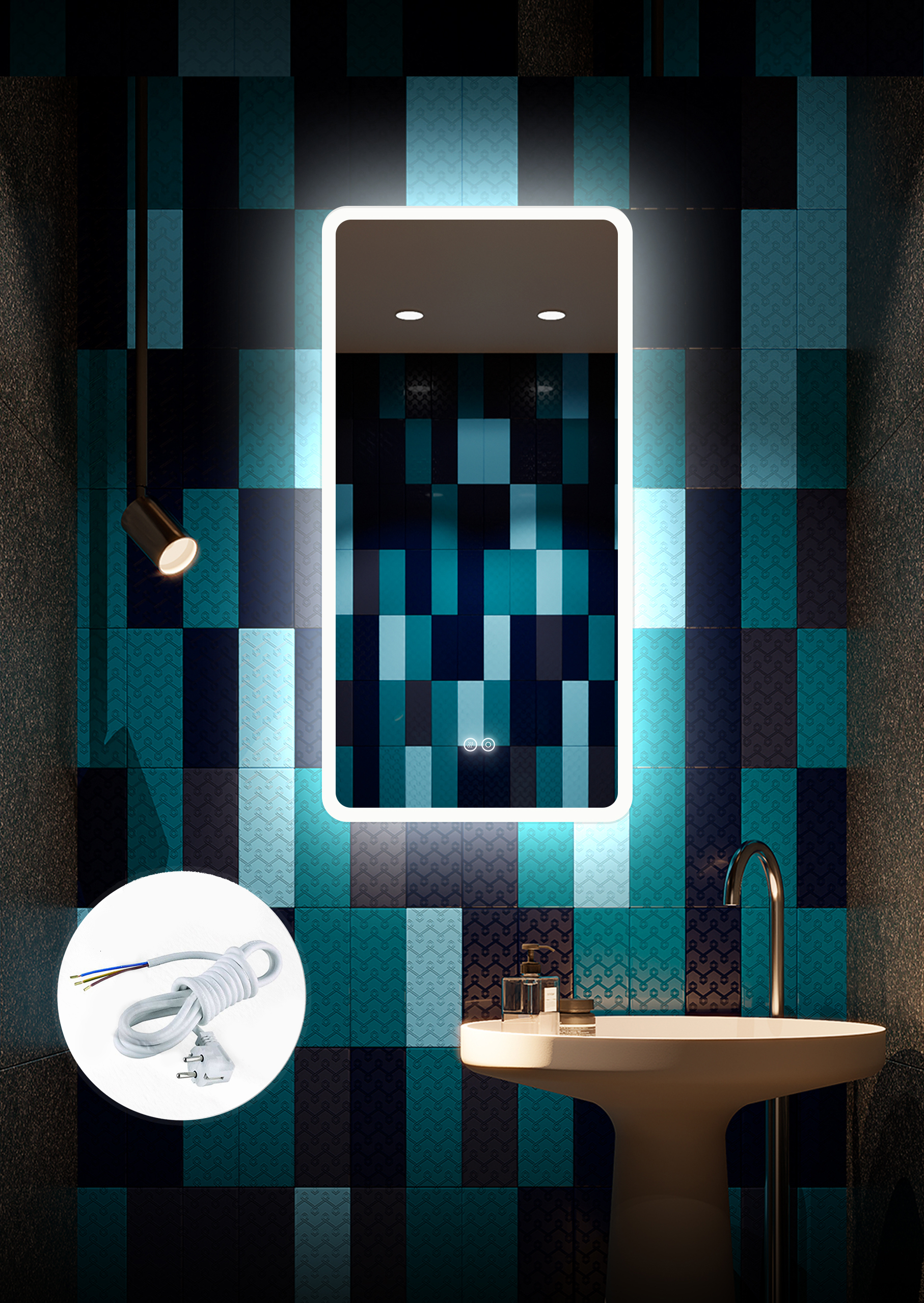 Изображение товара Зеркало в ванную Alfa mirrors Di-49AVh с подсветкой сенсорное 40x90 см Изображение товара Зеркало в ванную Alfa mirrors Di-49AVh с подсветкой сенсорное 40x90 см