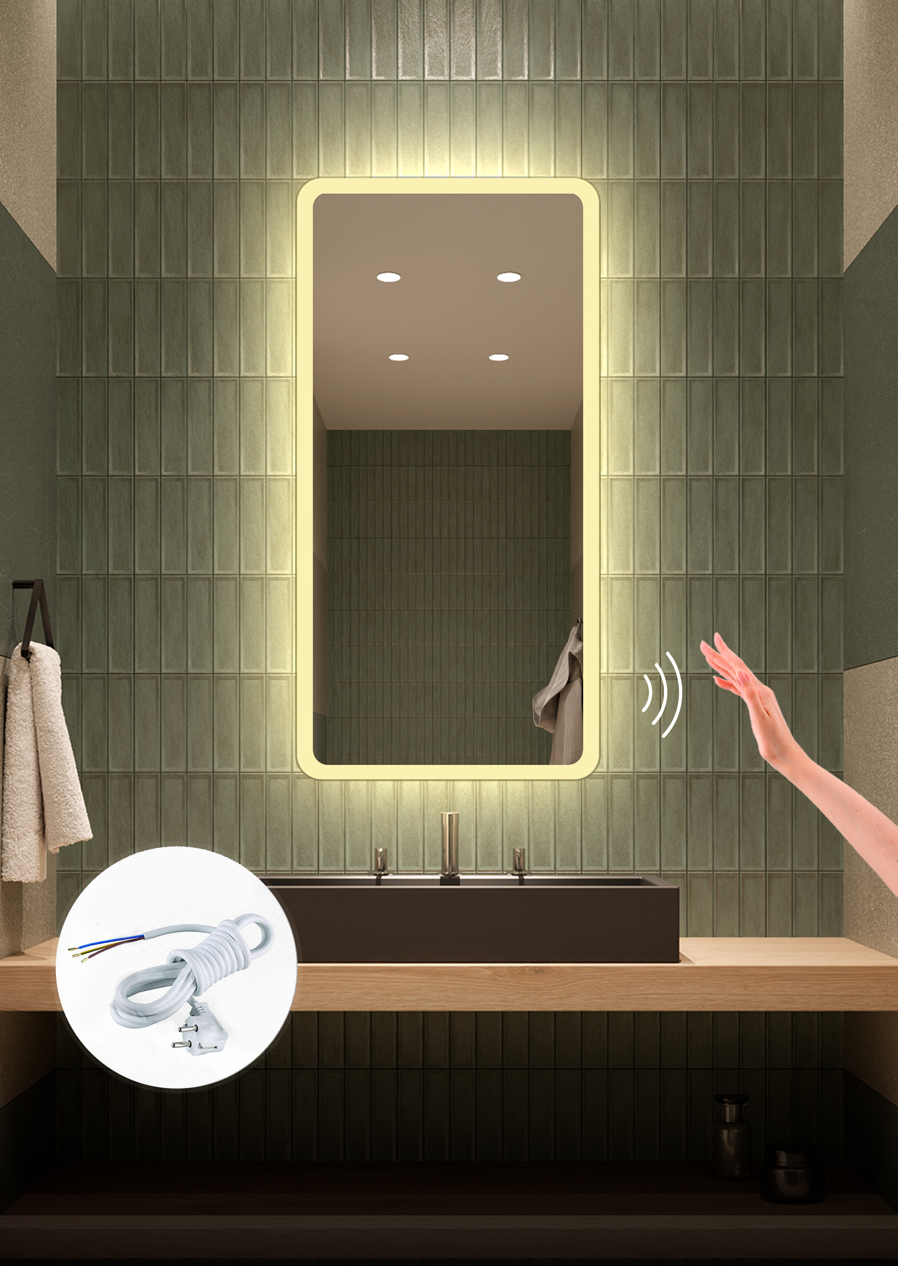 Изображение товара Зеркало для ванной Alfa Mirrors с подсветкой 40x90 см с датчиком взмах и антизапотеванием