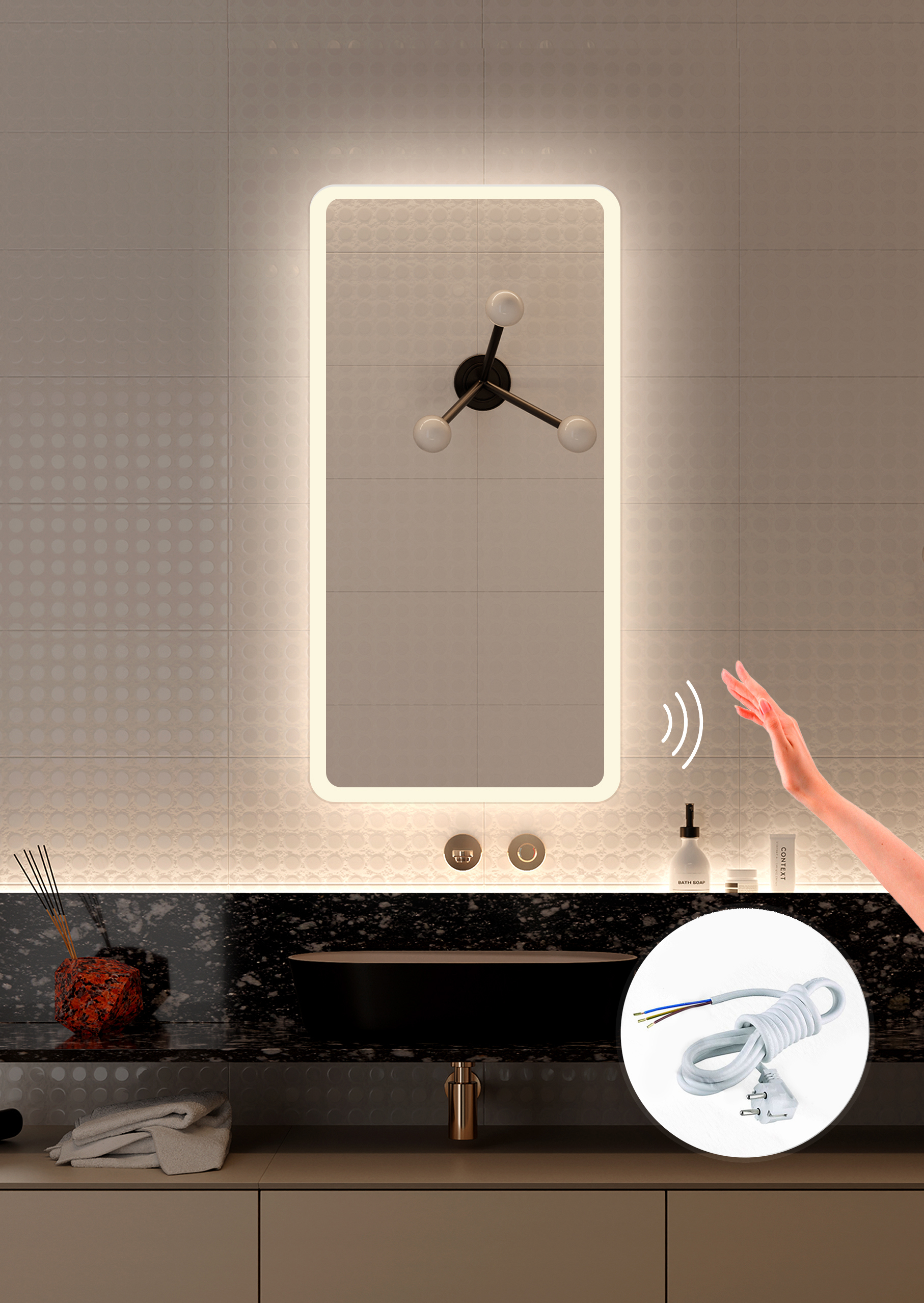 Изображение товара Зеркало в ванную комнату с подсветкой Alfa Mirrors di-49VzVd 40x90 см с управлением на взмах