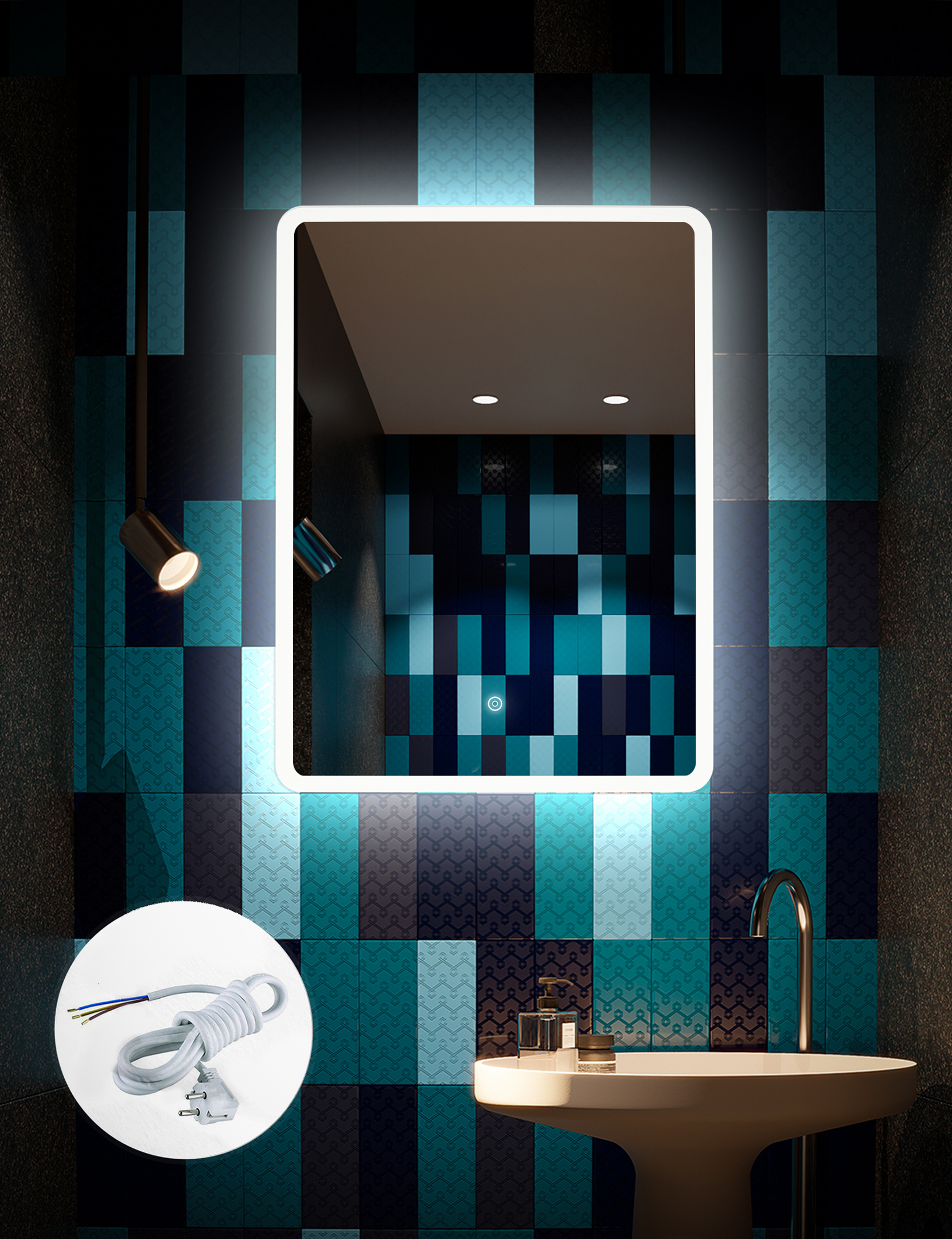 Изображение товара Зеркало для ванной Alfa mirrors Сенсорное управление Di-68Vh с подсветкой 60x80см