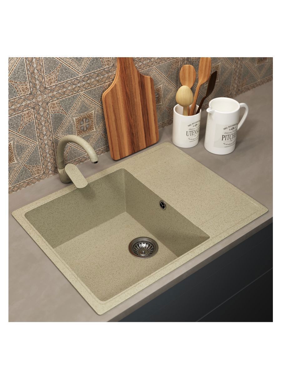 Изображение товара Мойка для кухни врезная из искусственного камня Uperwood ECON UPD-202 49.5x65 см бежевый