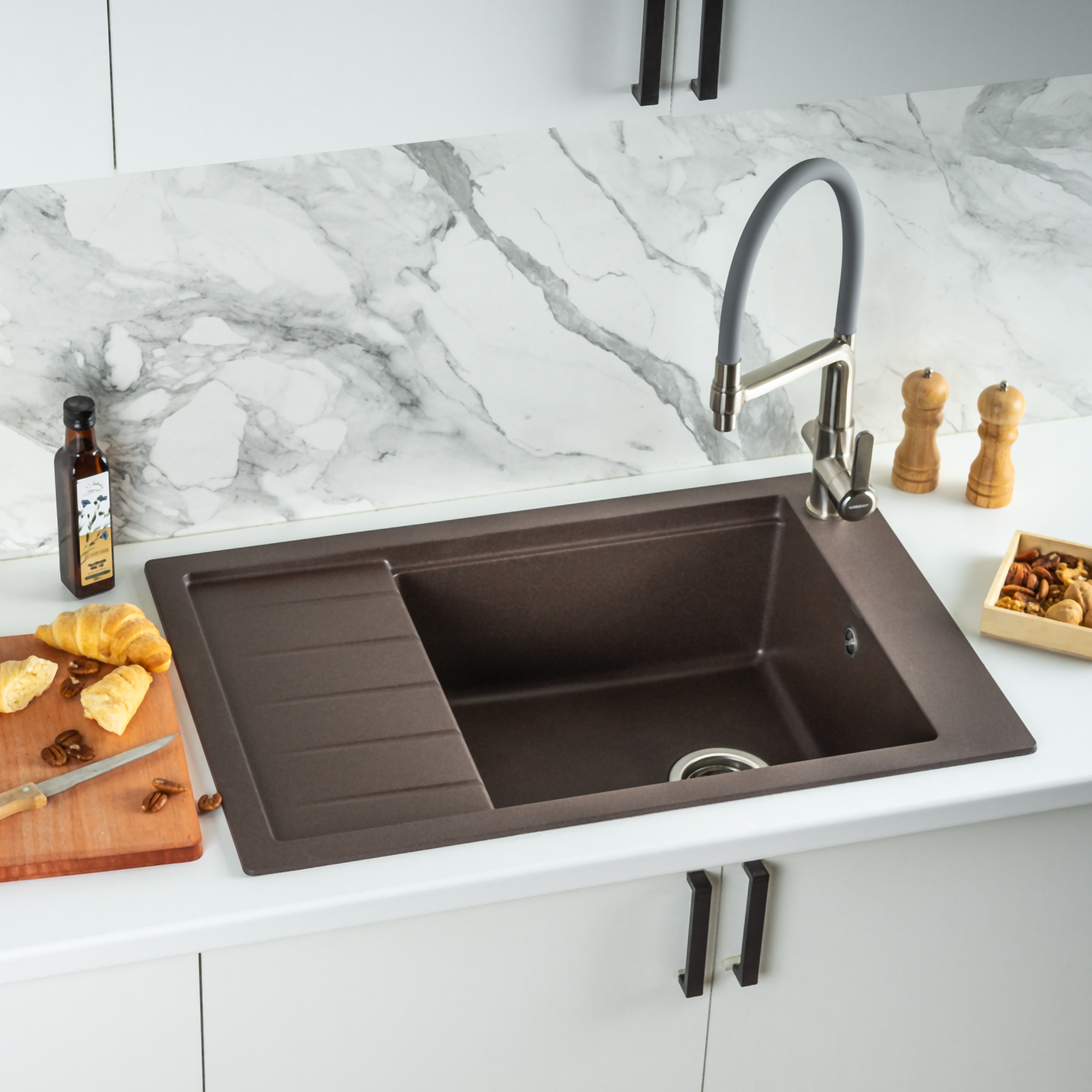 Изображение товара Мойка для кухни из искусственного гранита Wisent MWP780-27 кофе 77x51 см