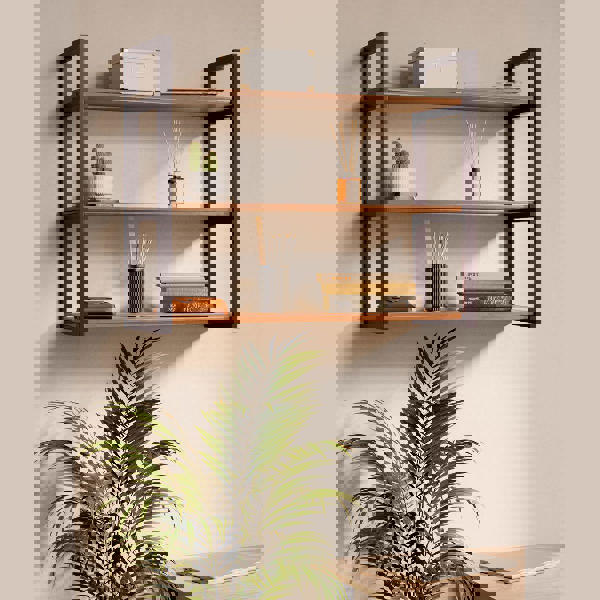 Изображение товара Полка трехъярусная конструкция 69x29.2 см ЛДСП цвет орех