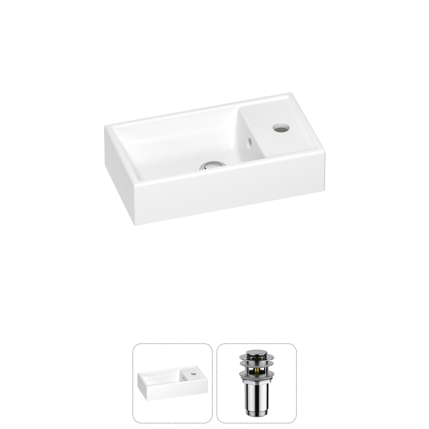 Изображение товара Мини-раковина для ванной Wellsee WC Area 202010455 40 см с донным клапаном цвет хром