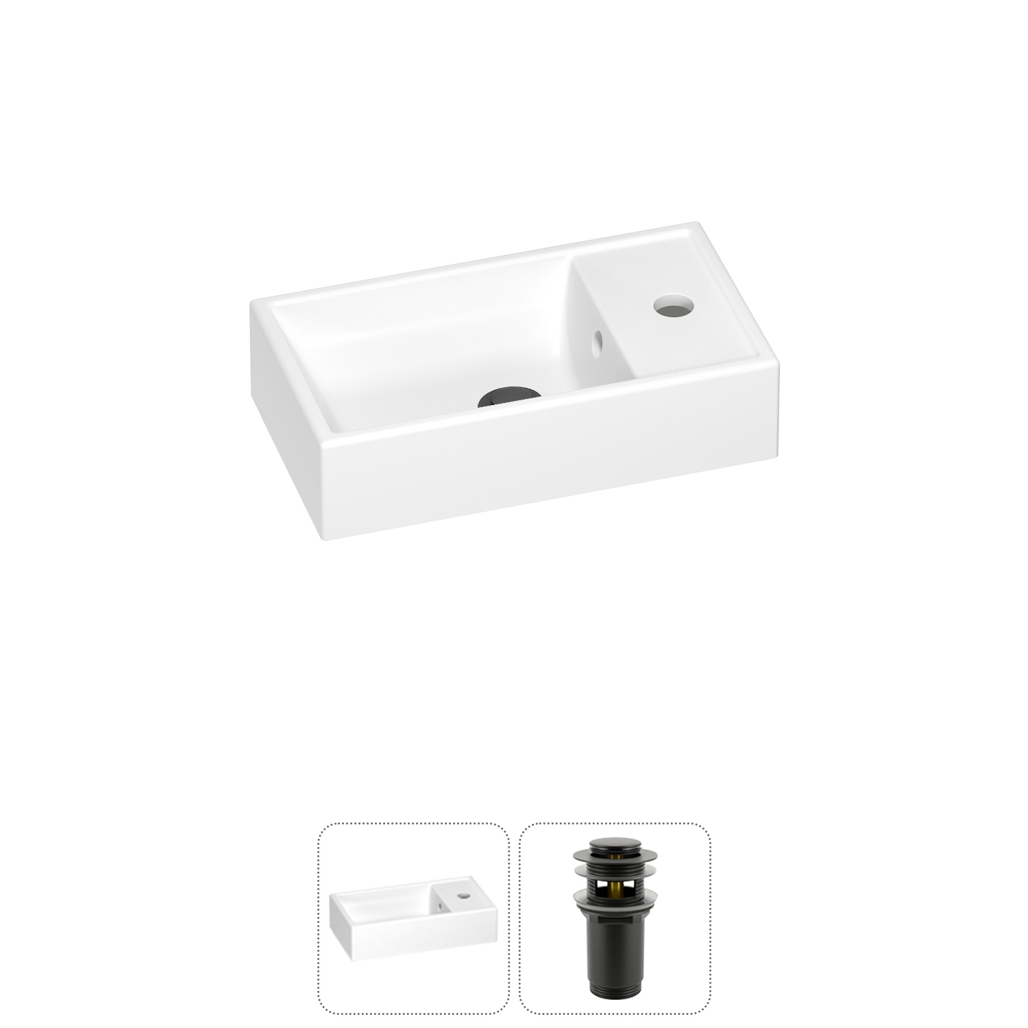 Изображение товара Мини-раковина для ванной Wellsee WC Area 40 см с донным клапаном и матовым черным цветом