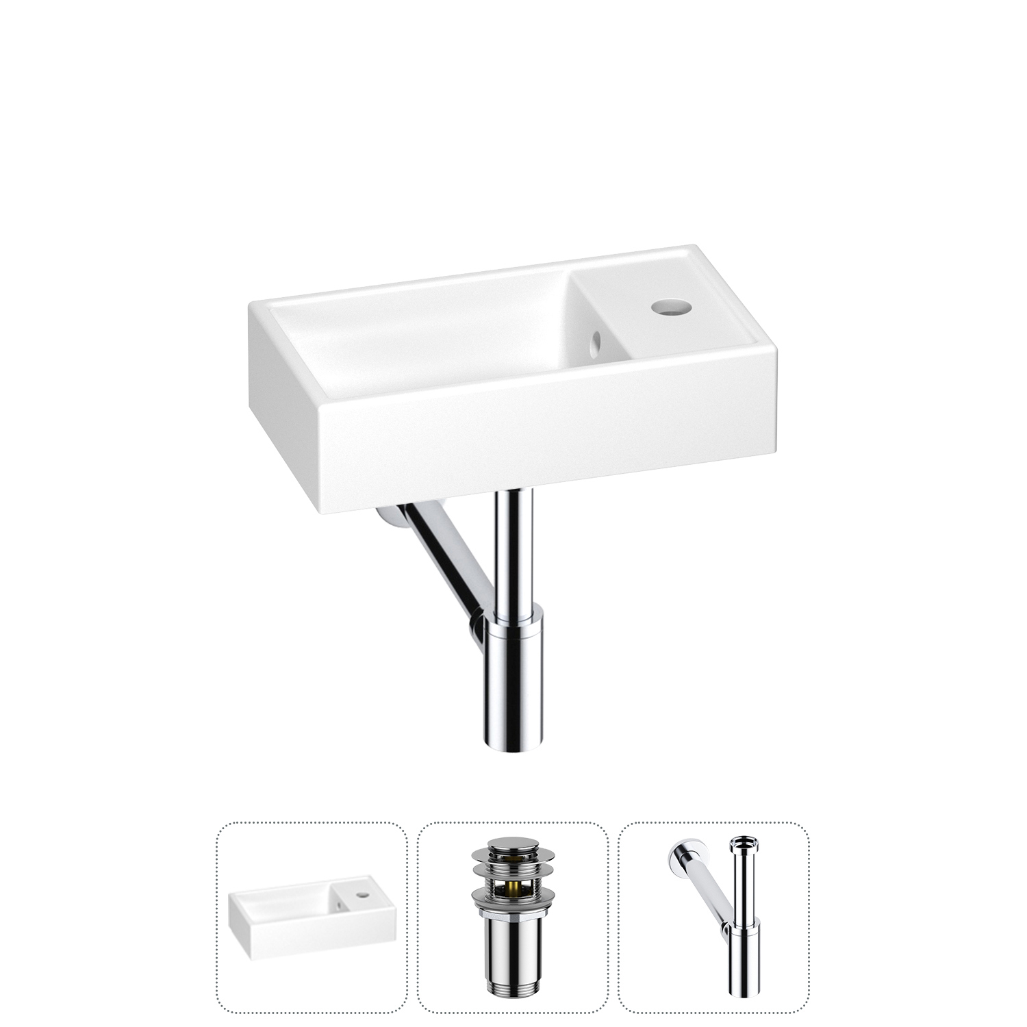 Изображение товара Мини-раковина для ванной Wellsee WC Area 202010459 40 см с донным клапаном и сифоном цвет хром