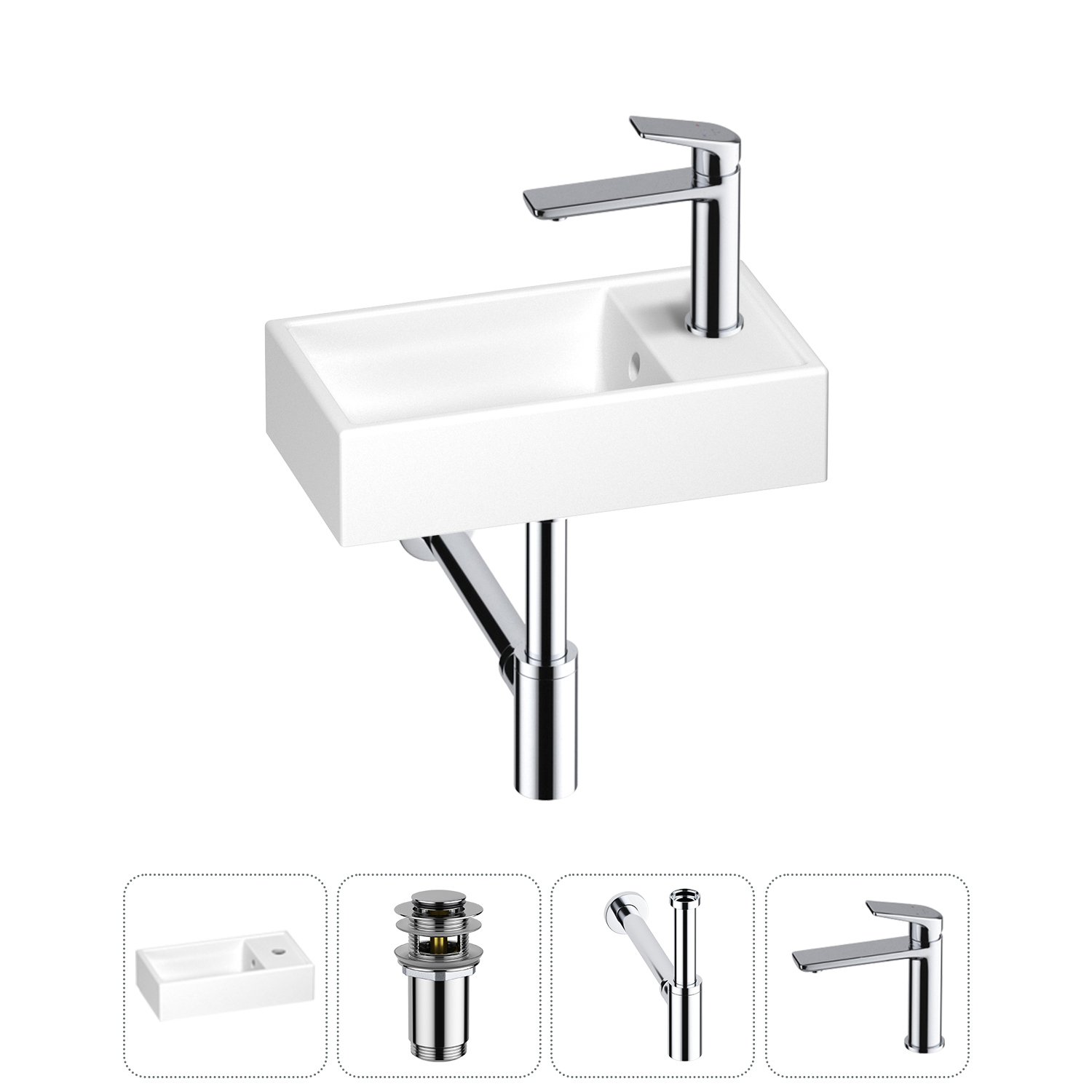 Изображение товара Мини-раковина Wellsee WC Area 40 см с донным клапаном и смесителем