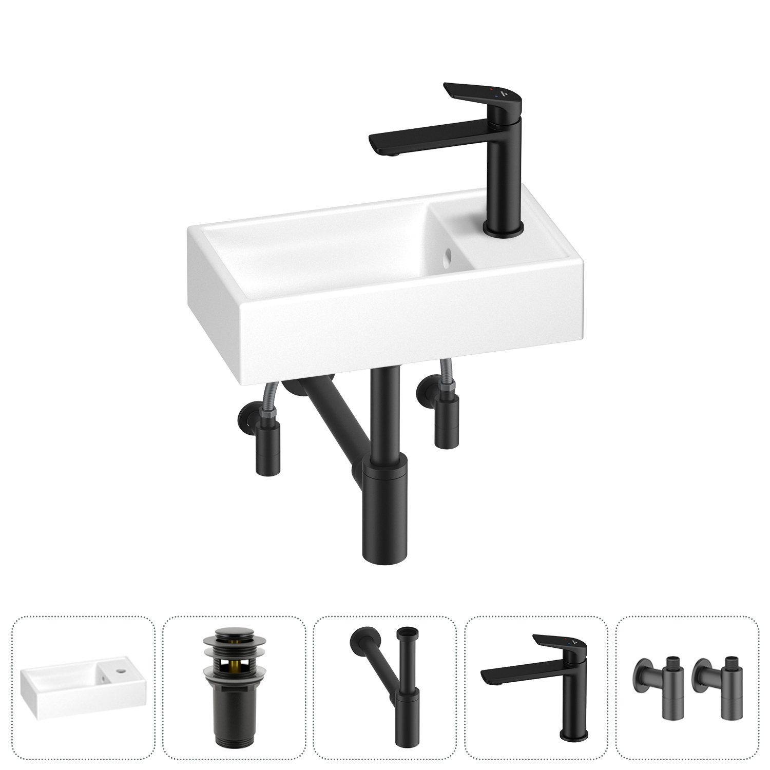 Изображение товара Мини-раковина Wellsee WC Area 40 см с донным клапаном сифоном и смесителем