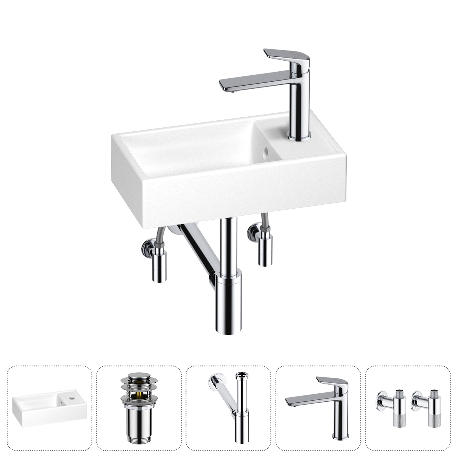 Изображение товара Мини-раковина для ванной Wellsee WC Area 40 см с донным клапаном и смесителем