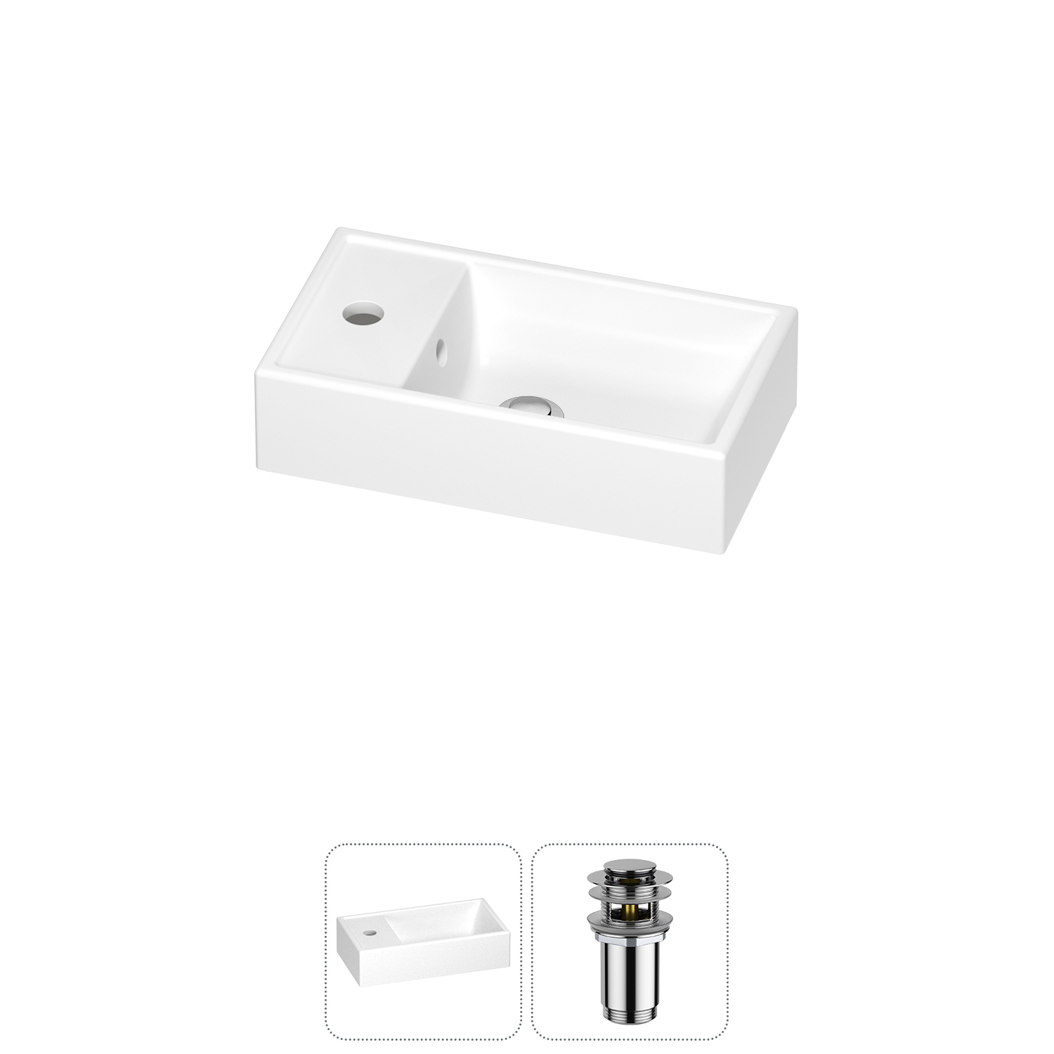 Изображение товара Мини-раковина Wellsee WC Area 40 см с донным клапаном и хромом