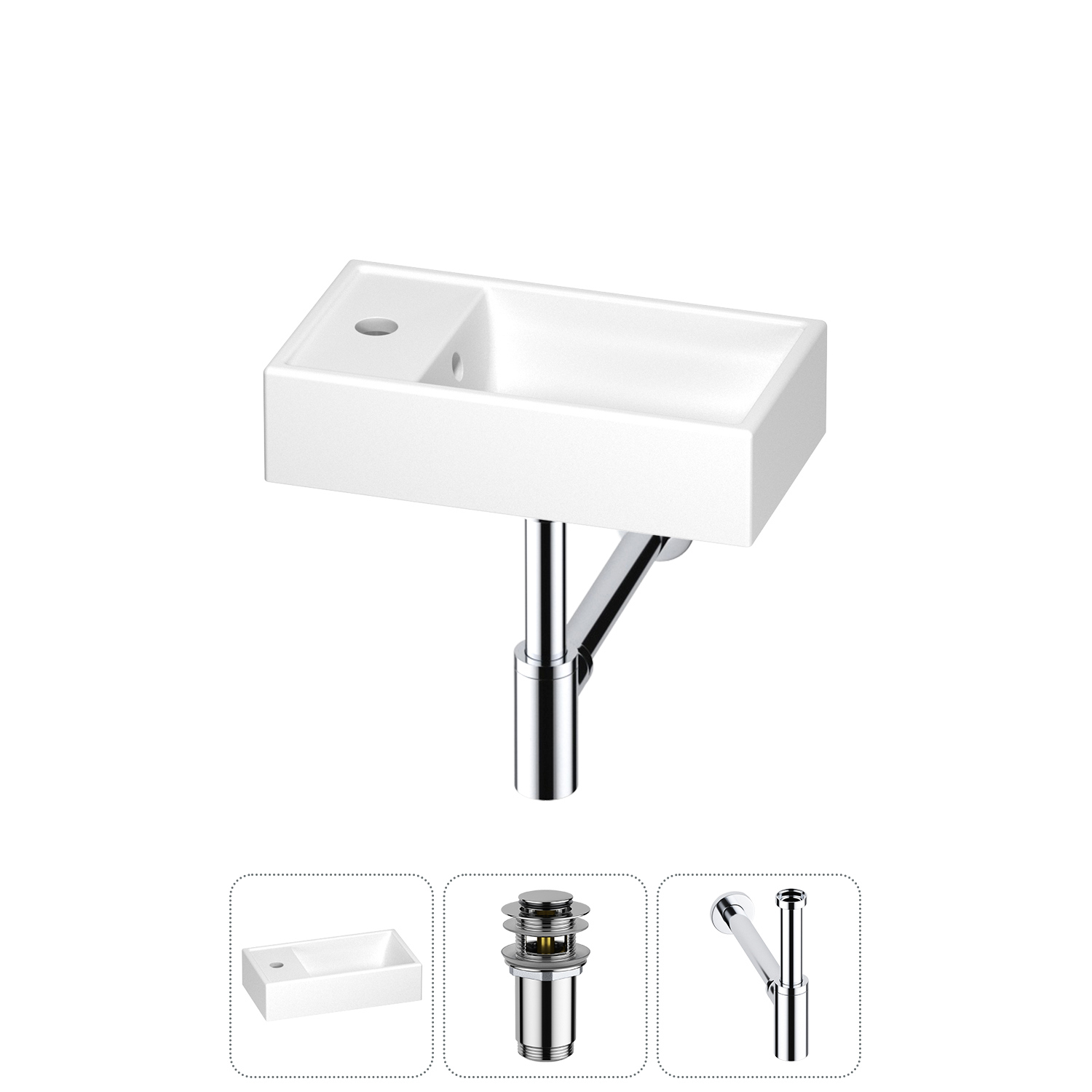 Изображение товара Мини-раковина для ванной Wellsee WC Area 40 см с донным клапаном и сифоном белая