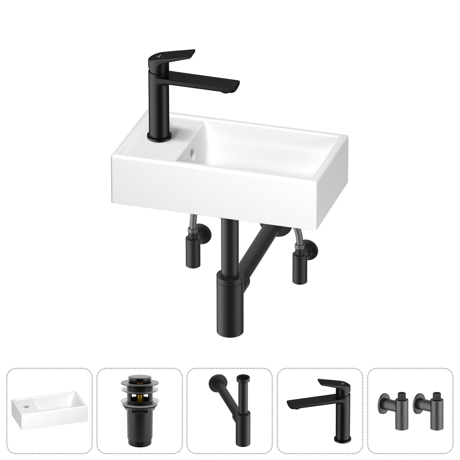 Изображение товара Мини-раковина для ванной Wellsee WC Area 40 см с донным клапаном и смесителем
