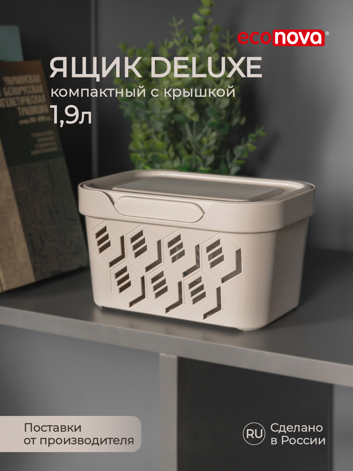 Изображение товара Ящик с крышкой Econova Deluxe 18.9x13.2x11 см цвет светло-бежевый