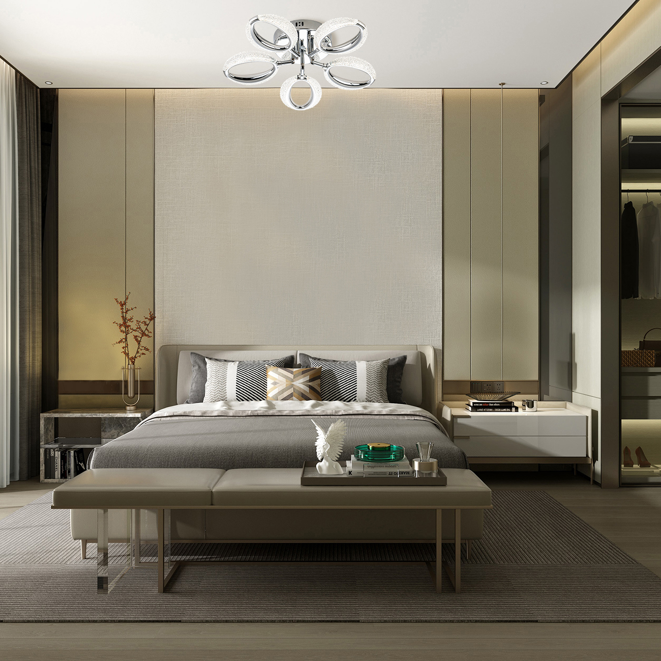 Изображение товара Люстра потолочная светодиодная Escada Verbena 10269/5 с пультом управления 42 м² регулируемый белый свет цвет хром