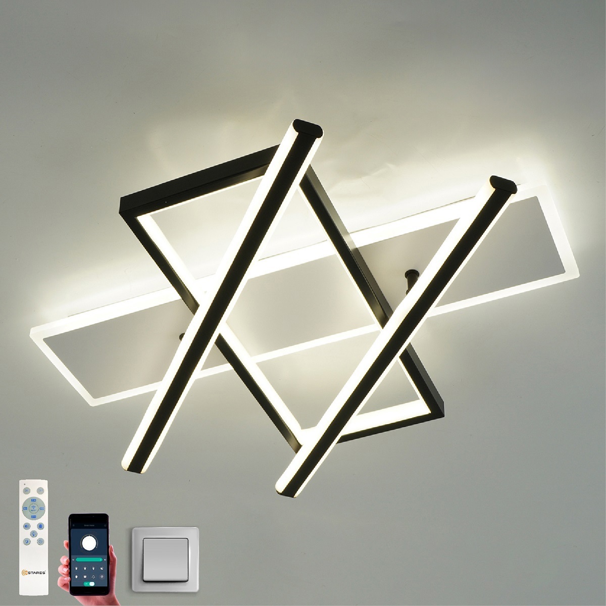 Изображение товара Люстра потолочная светодиодная ESTARES PALLA с пультом управления 18 м² черный белый