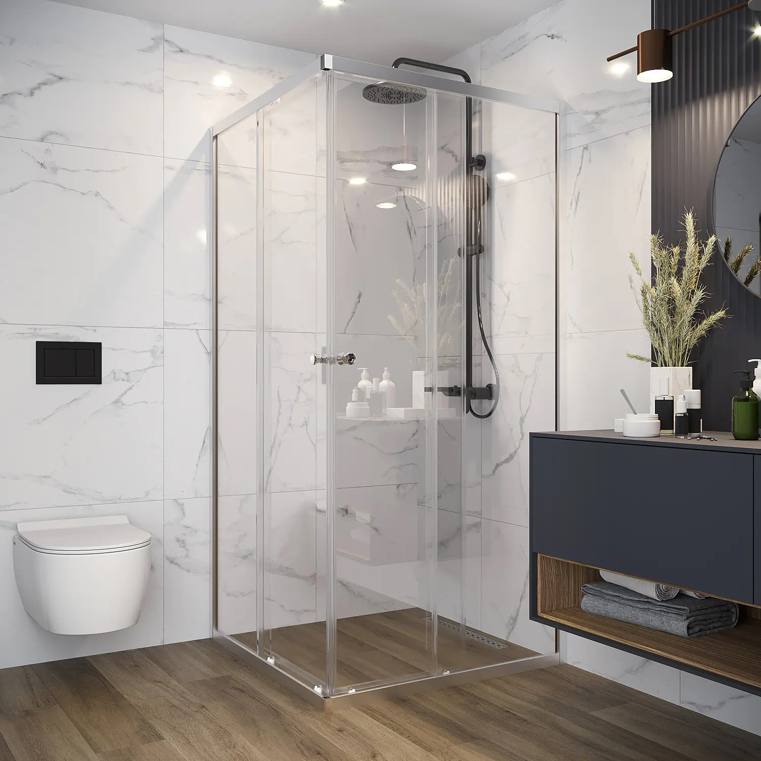 Душевой уголок Domani-Spa Cube квадратный 90x90 см светло-серый профиль прозрачное стекло раздвижной - 12