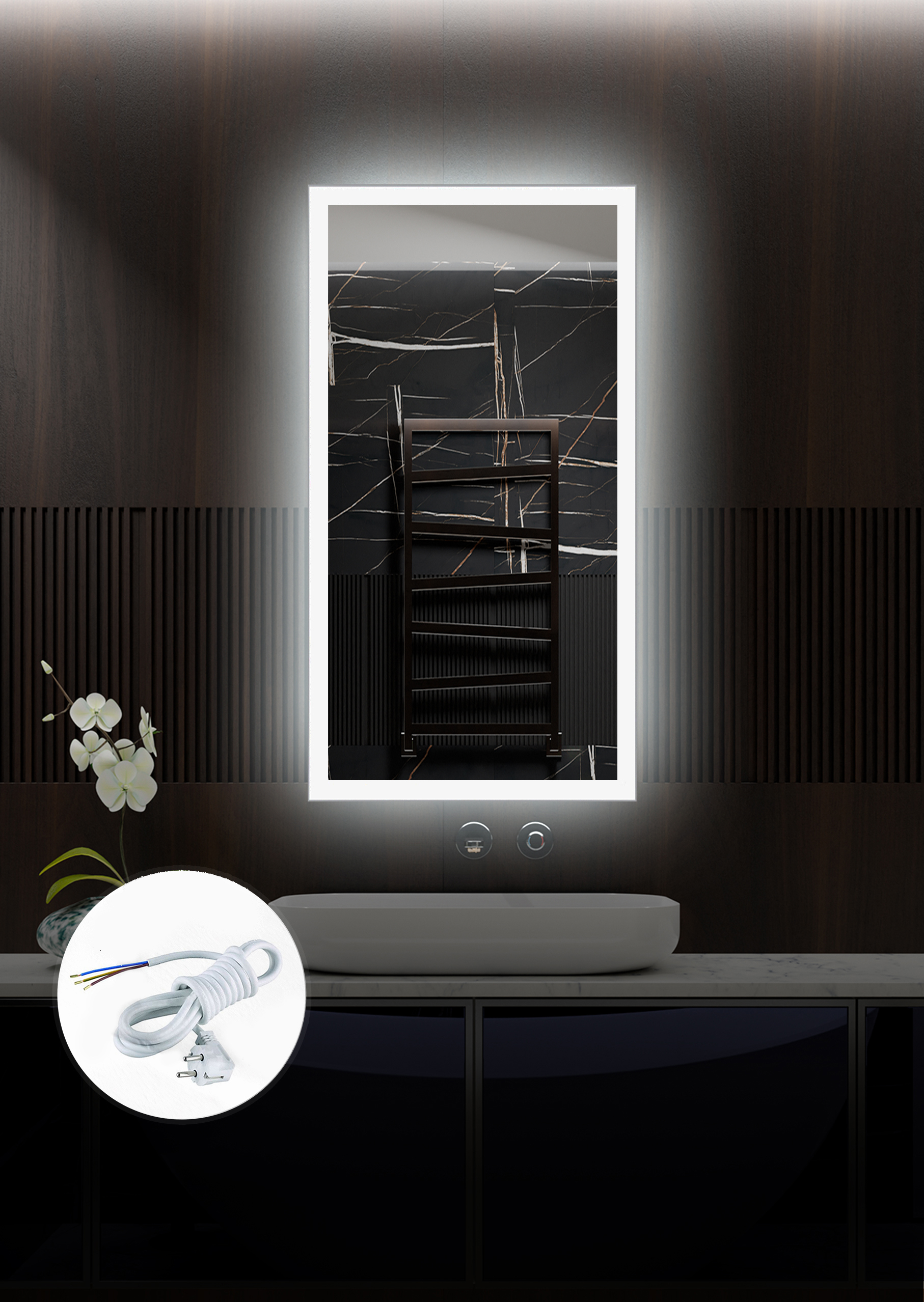 Изображение товара Зеркало для ванной Alfa mirrors Niko-459 с подсветкой 40x90 см с датчиком