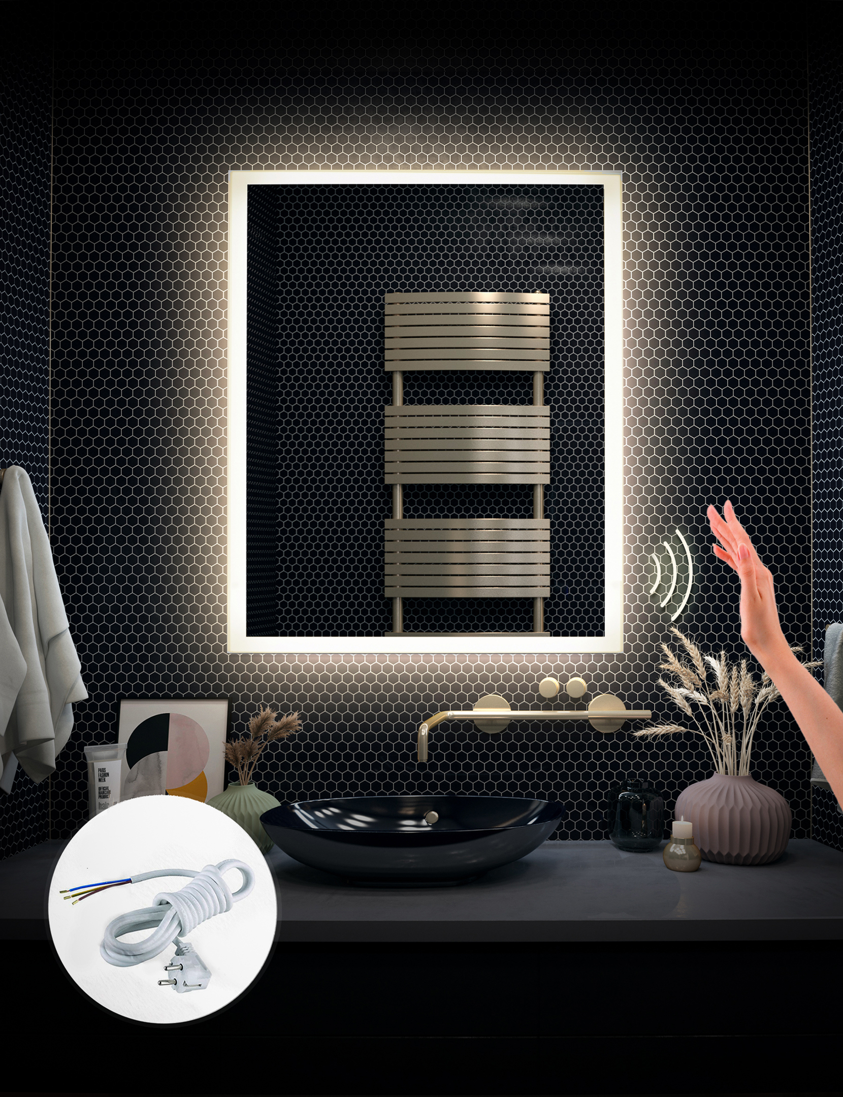 Изображение товара Зеркало для ванной Alfa mirrors Niko-56 с подсветкой 50x60см встраиваемая LED подсветка