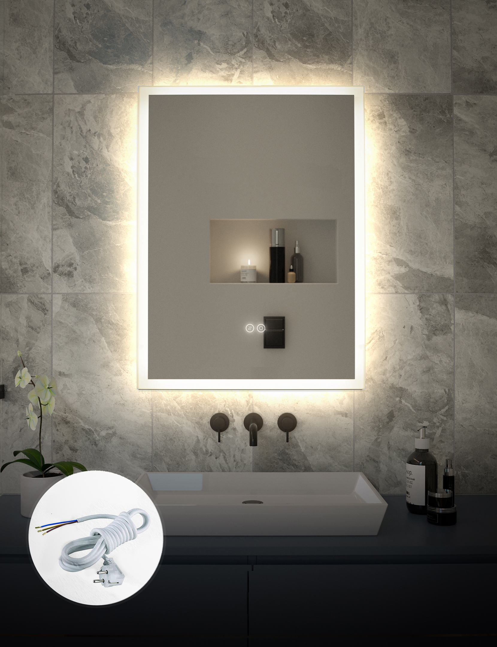 Изображение товара Зеркало для ванной Alfa mirrors Niko-57 с подсветкой антизапотеванием 50x70 см