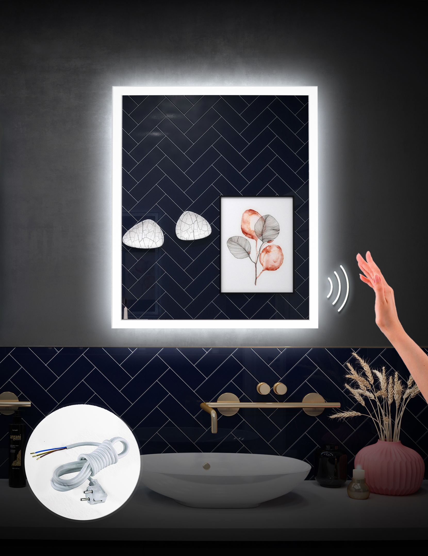 Изображение товара Зеркало для ванной Alfa Mirrors Niko-56 с подсветкой 50x60 см влагостойкое