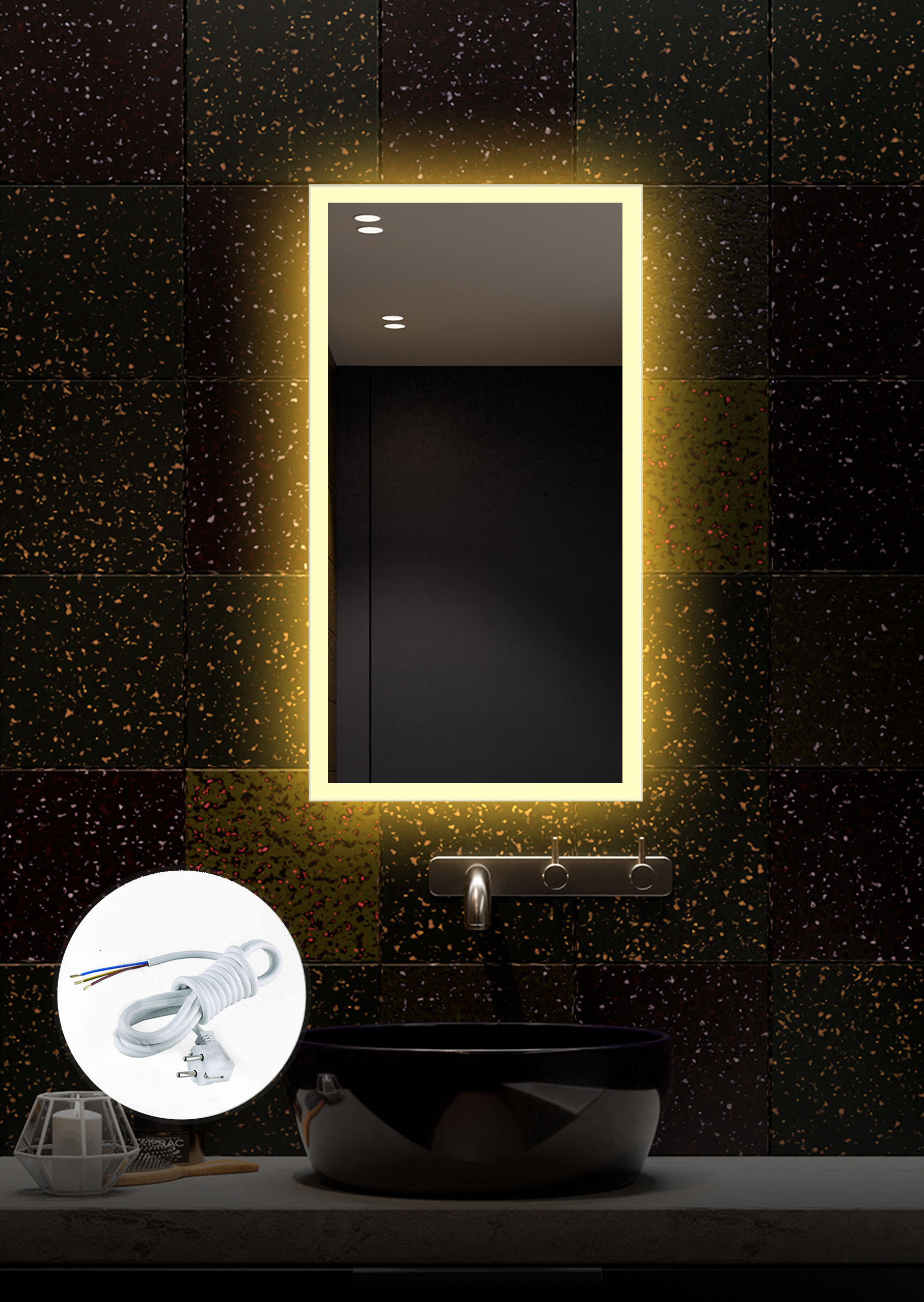 Изображение товара Зеркало для ванной Alfa mirrors Niko-459 с вилкой Niko-459VzVt с подсветкой 40x90см