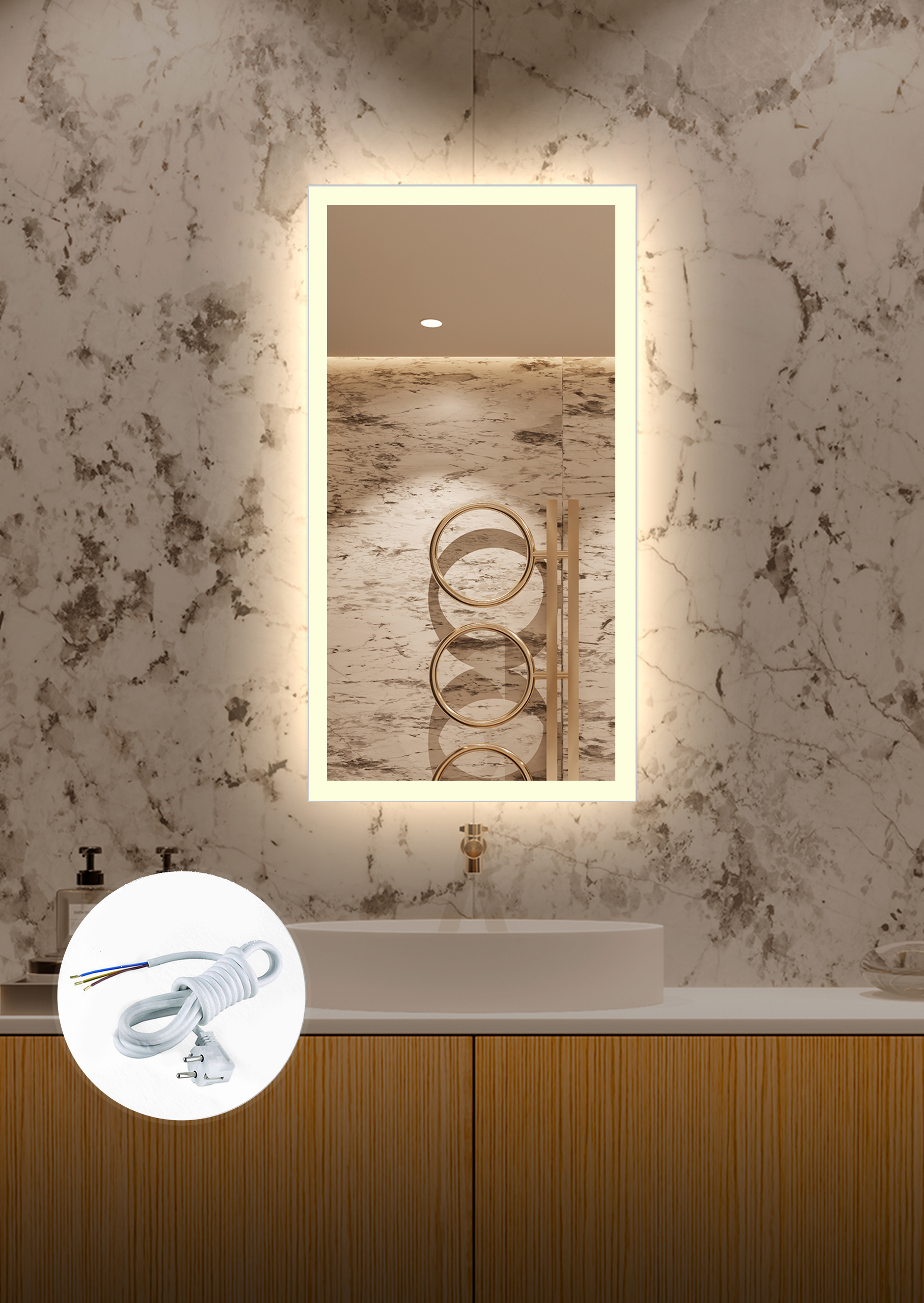 Изображение товара Зеркало для ванной Alfa Mirrors Niko-459 с LED подсветкой 40x90 см с датчиком