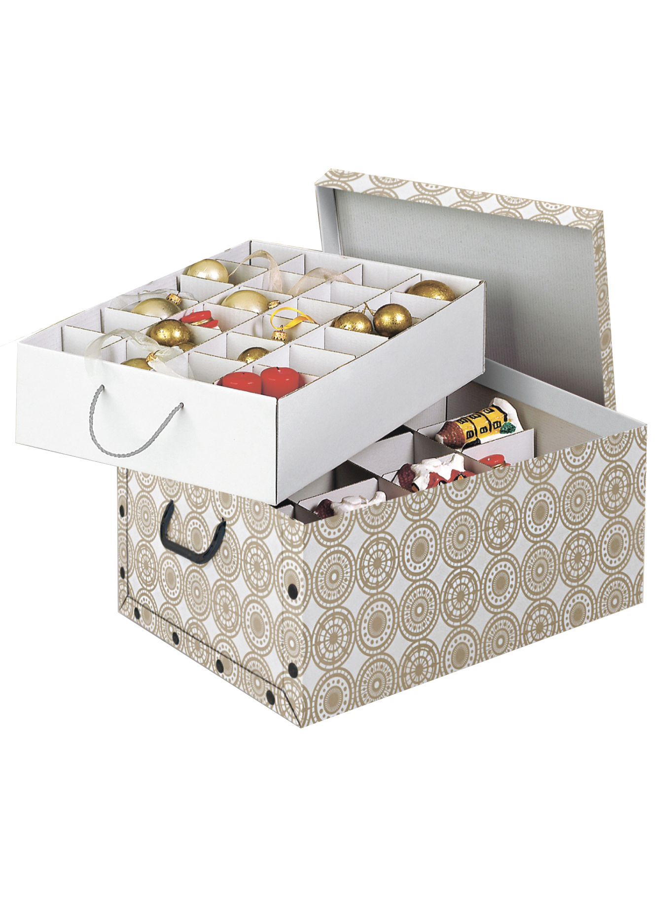 Изображение товара Коробка с отделениями АПЕ 14623 для новогодних украшений 39x24x50 см бежевый