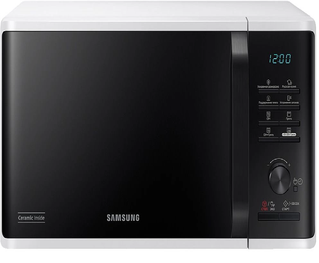 Изображение товара Микроволновая печь Samsung MG23K3515AW/BW 23 л белая с грилем и сенсорным управлением