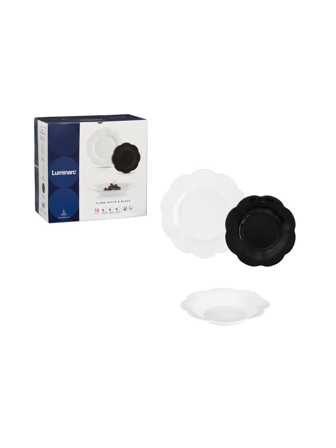 Изображение товара Набор столовой посуды Luminarc Flore Opal&Black 18 предметов для 6 персон