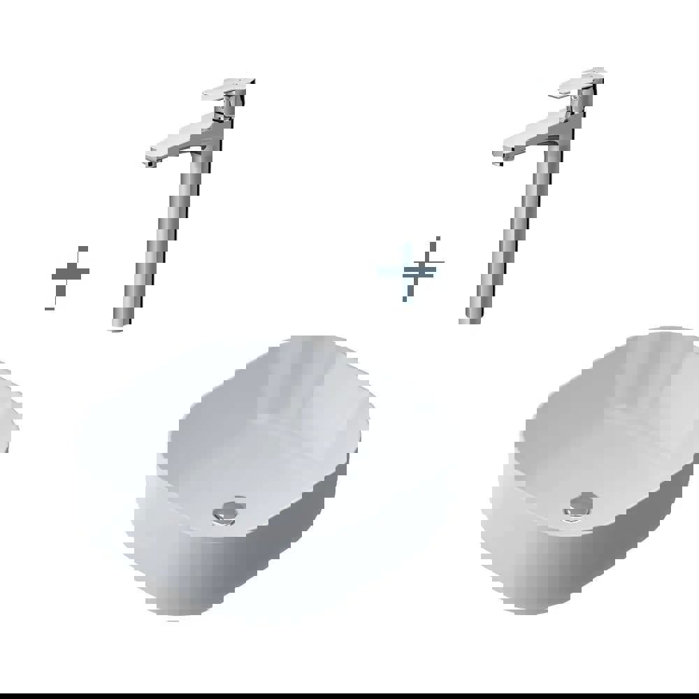 Изображение товара Комплект раковина AM.PM накладная со смесителем Gem хром 43 см на столешницу цвет белый глянец