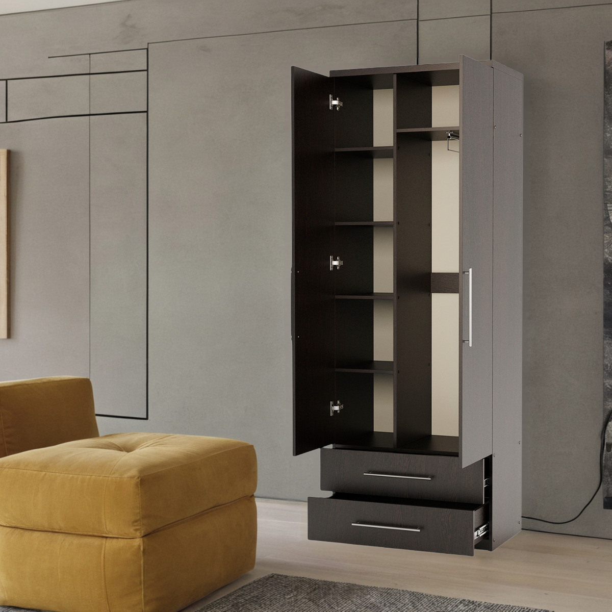 Изображение товара Шкаф распашной Шарм-Дизайн Мелодия МКЯ-22 80x220x45 см ЛДСП цвет венге