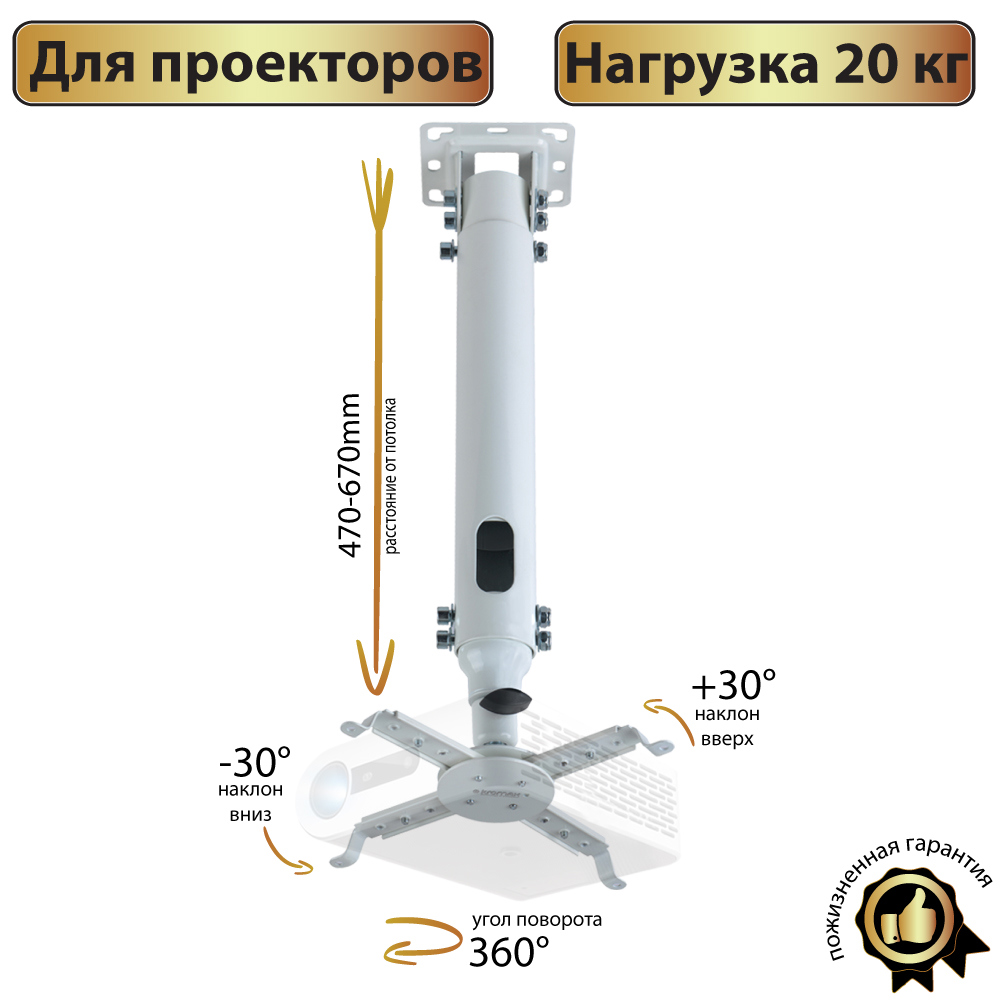 Изображение товара Кронштейн для крепления телевизора Kromax Projector-100 сталь белый с регулировкой