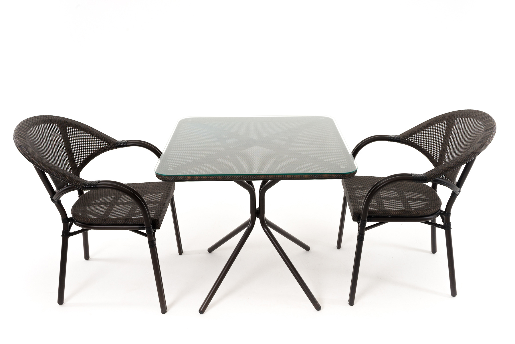 Изображение товара Набор обеденной мебели для сада Vinotti Шале DS-05A искусственный ротанг коричнево-черный 3 предмета