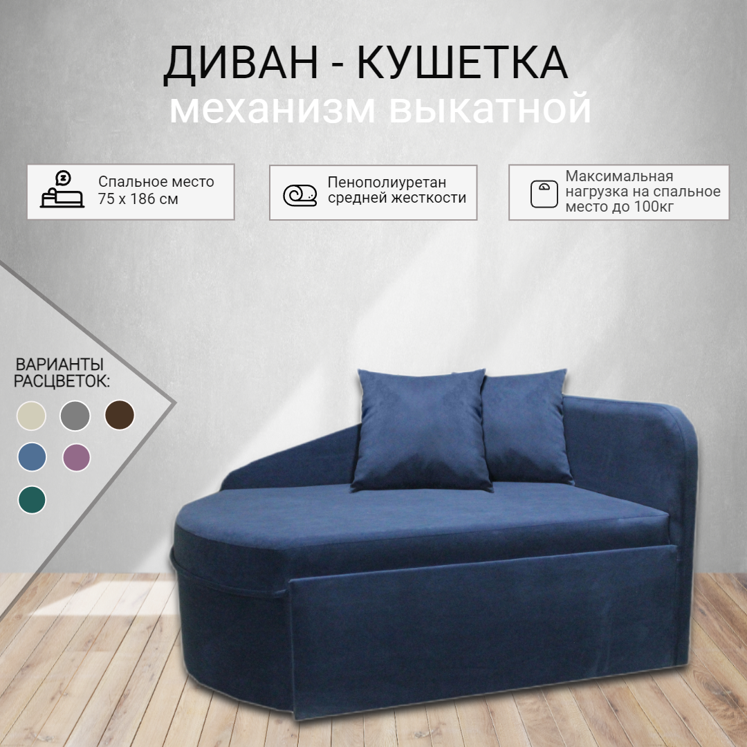 Изображение товара Диван Феникс Тахта Дет_03П 80x68x75 см велюр цвет dark blue